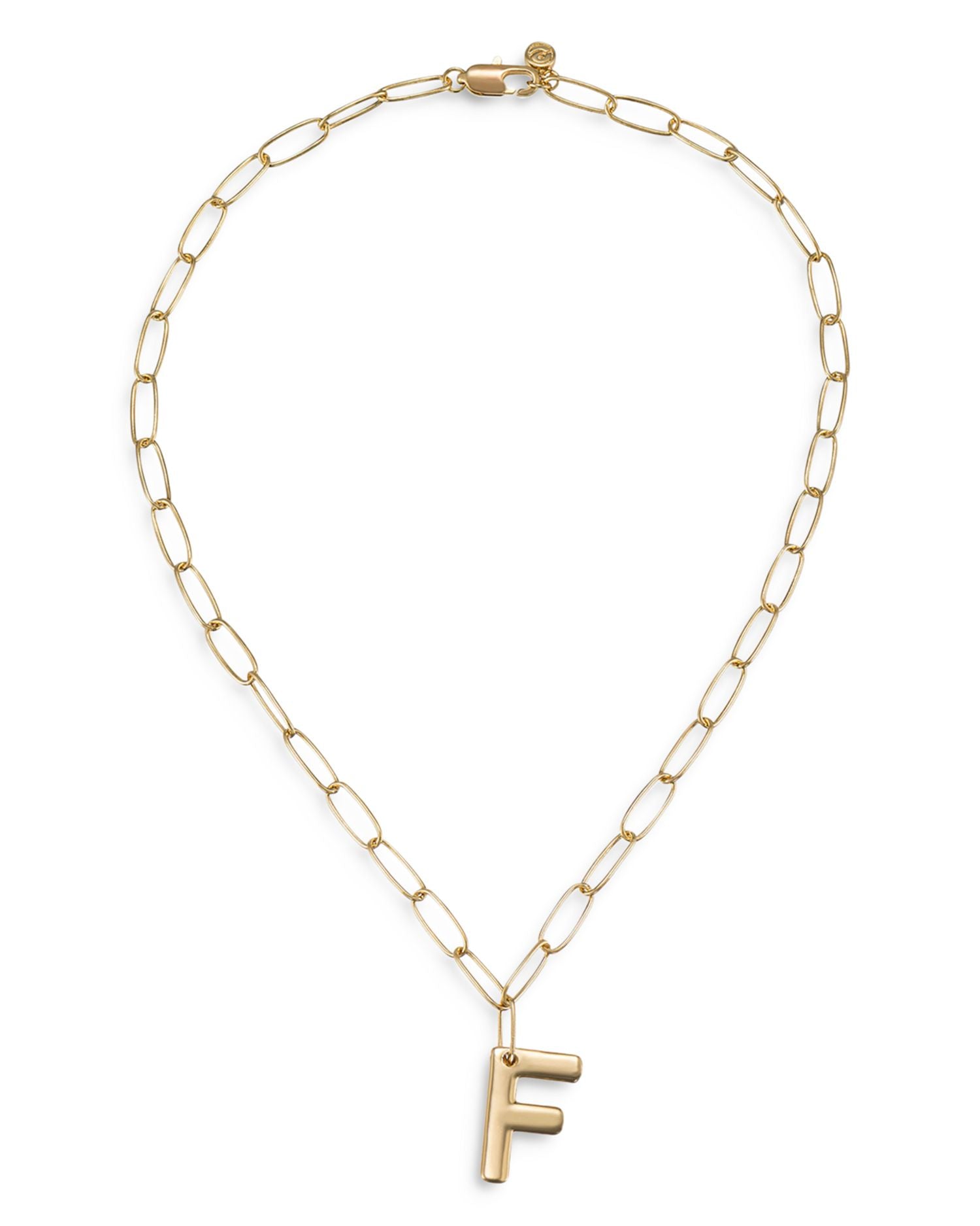 Paperclip Link Chain Initial Pendant Necklace in 18K Gold Plated, 18'