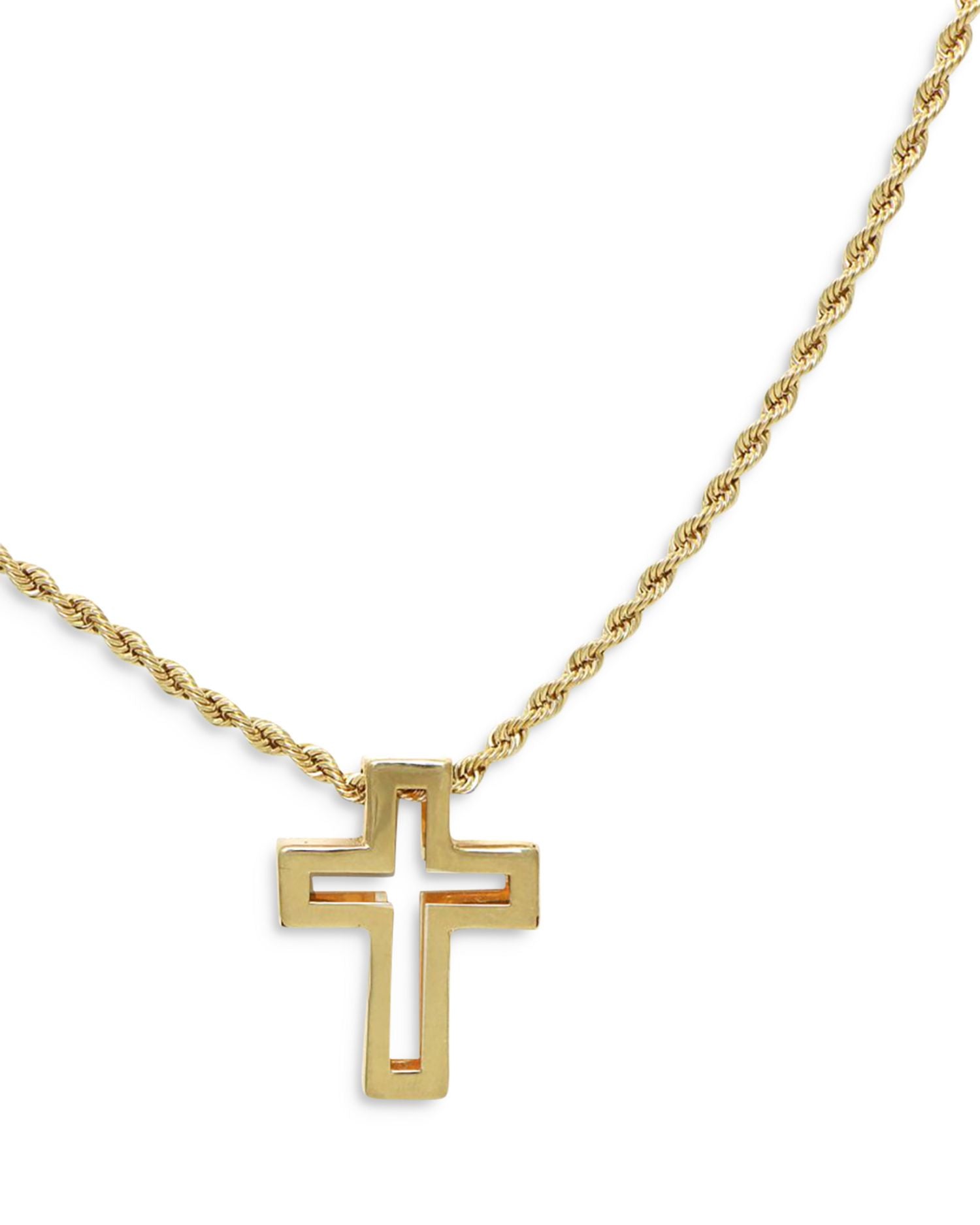 Open Cross Pendant Necklace in 14K Yellow Gold, 18'