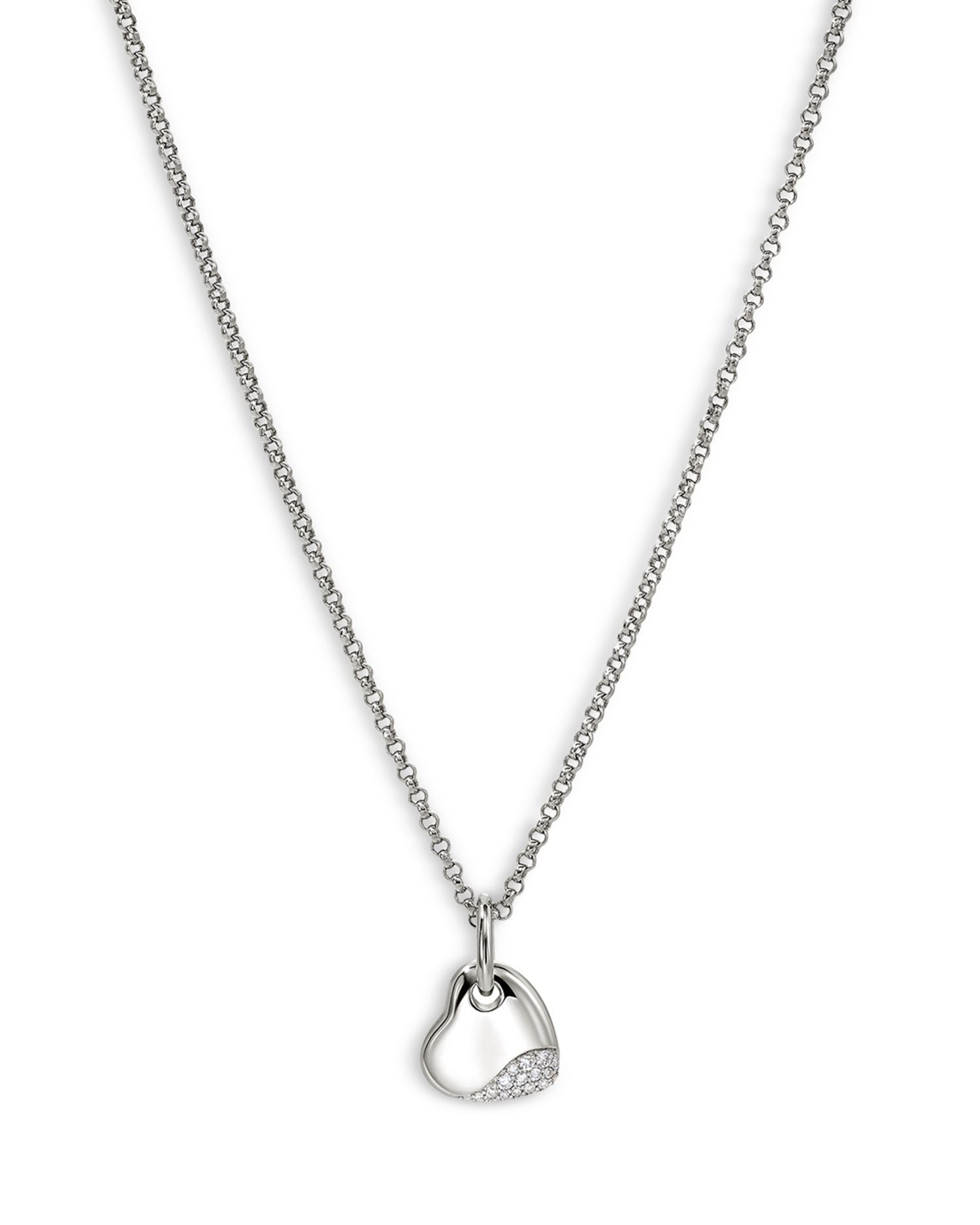 Silver Pebble Diamond Heart Pendant Necklace, 16-18'