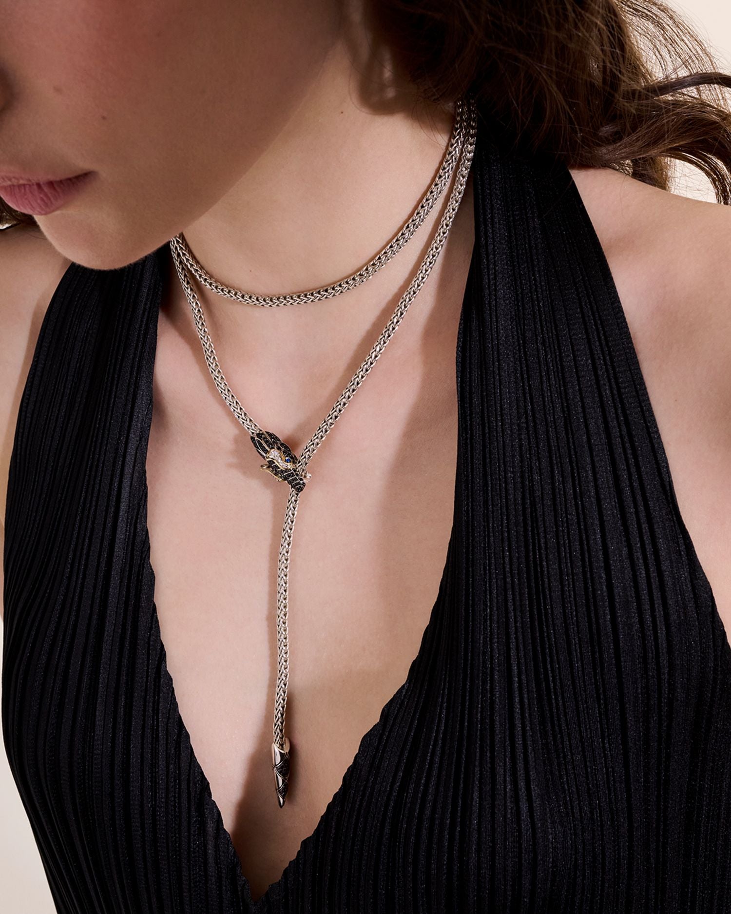 Sterling Silver & 14K Gold Naga Mixed Stone Lariat Necklace, 36"