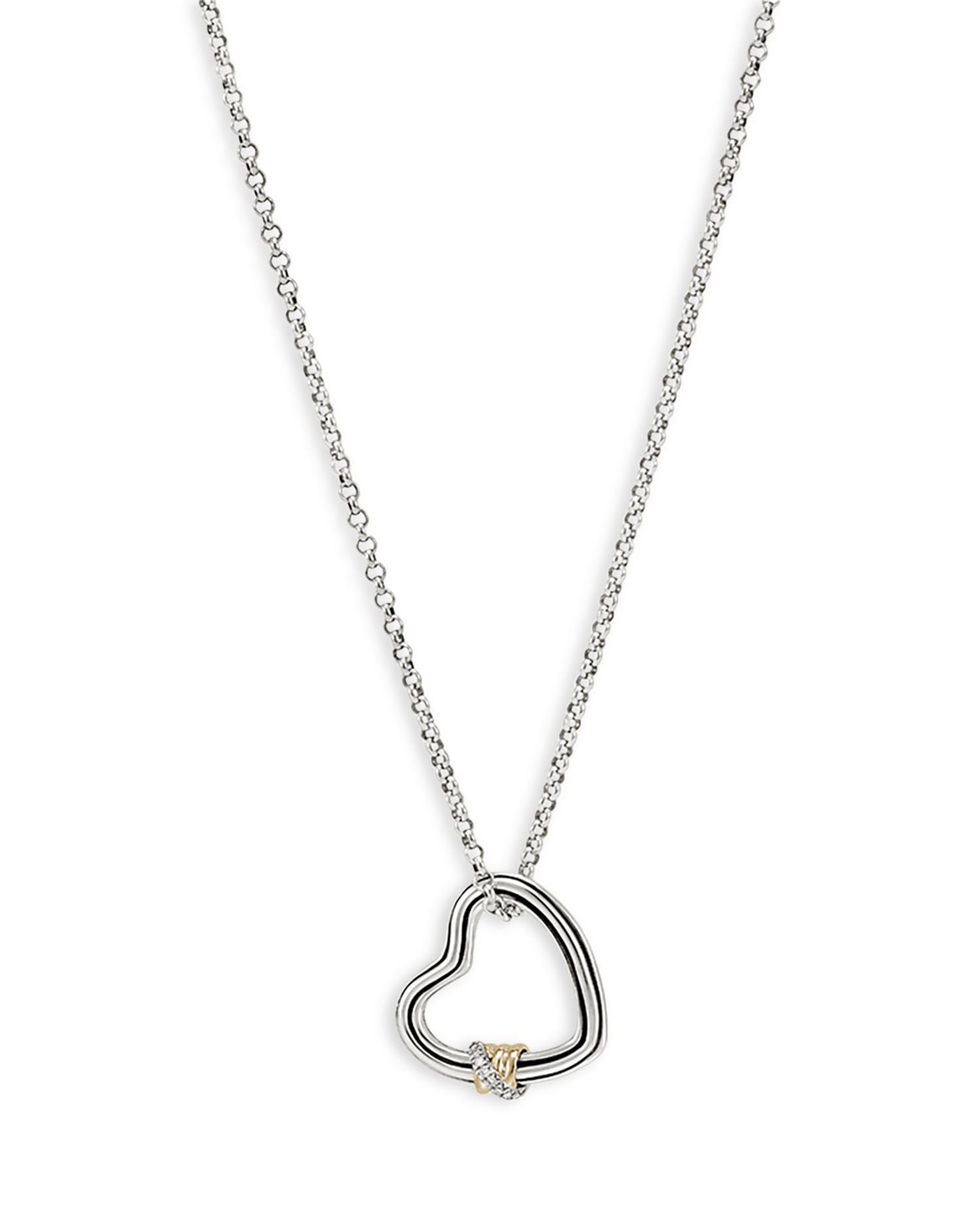 Sterling Silver & 14K Yellow Gold Bamboo Heart Pendant Necklace, 16'-18'