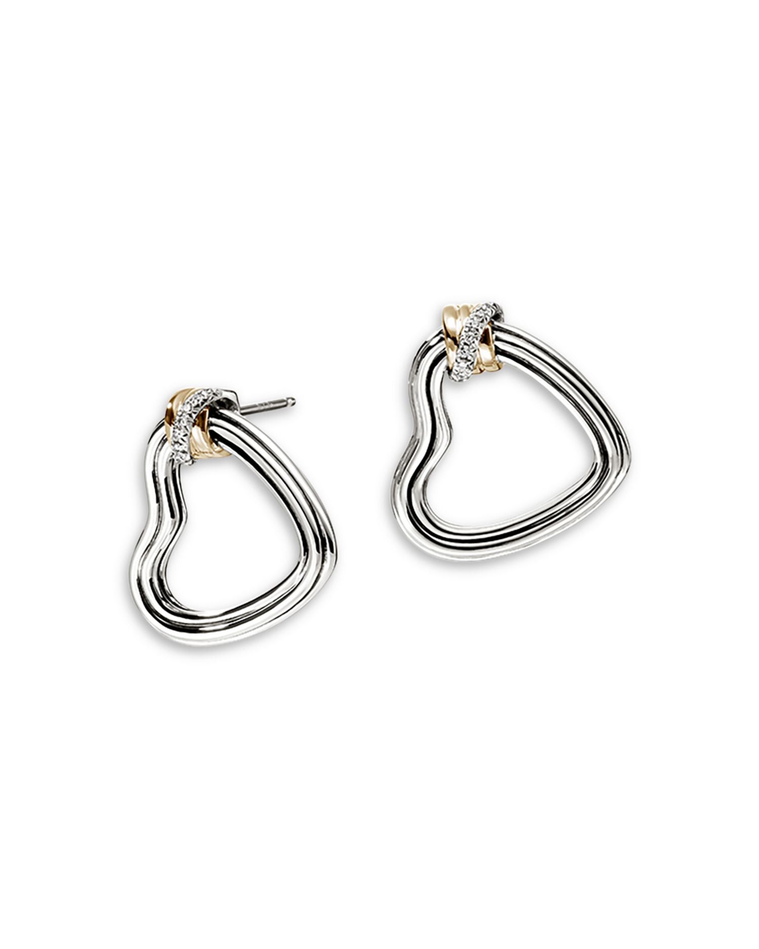 Sterling Silver & 14K Yellow Gold Bamboo Heart Drop Earrings