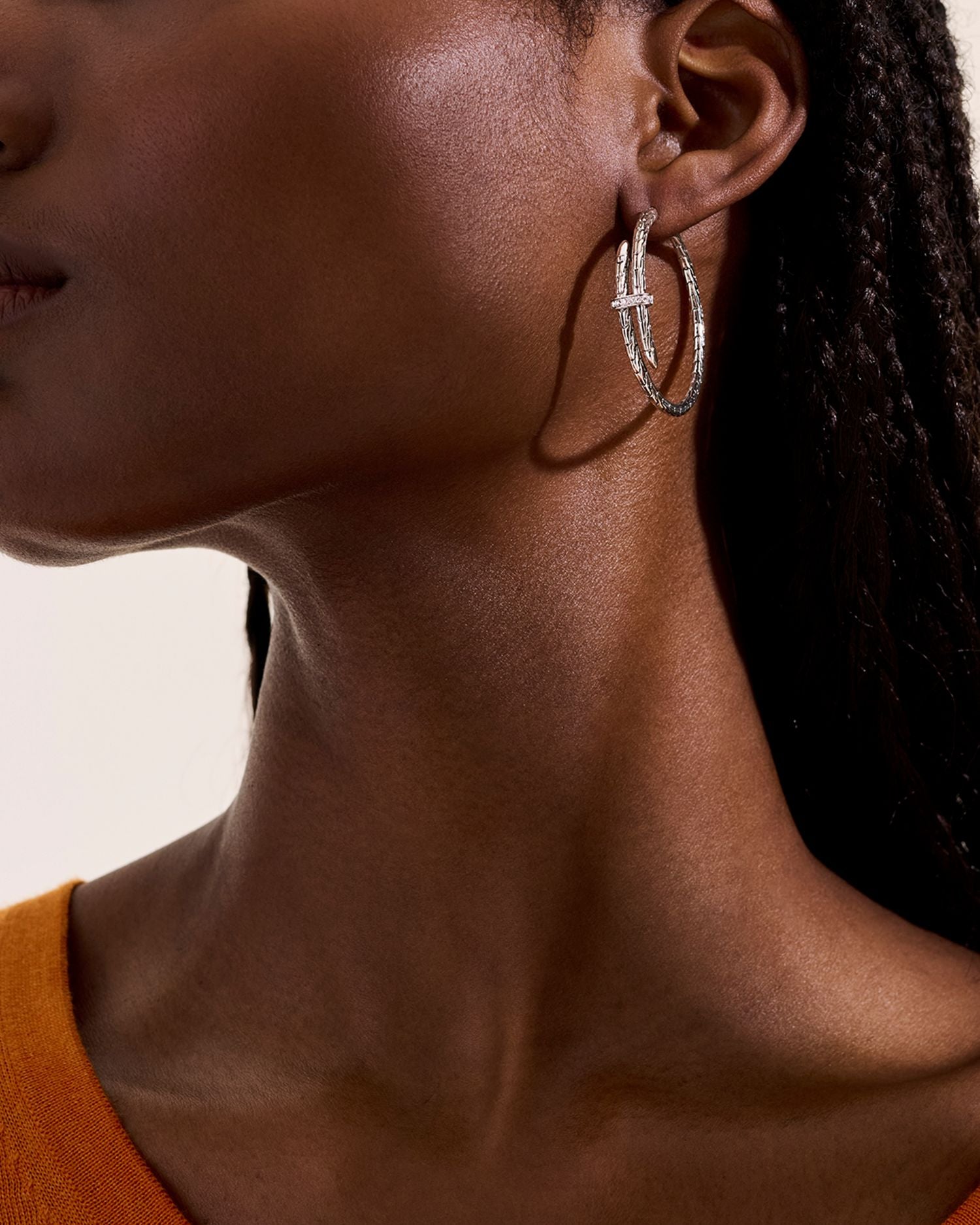 Sterling Silver Diamond Spear Small Hoop Earrings