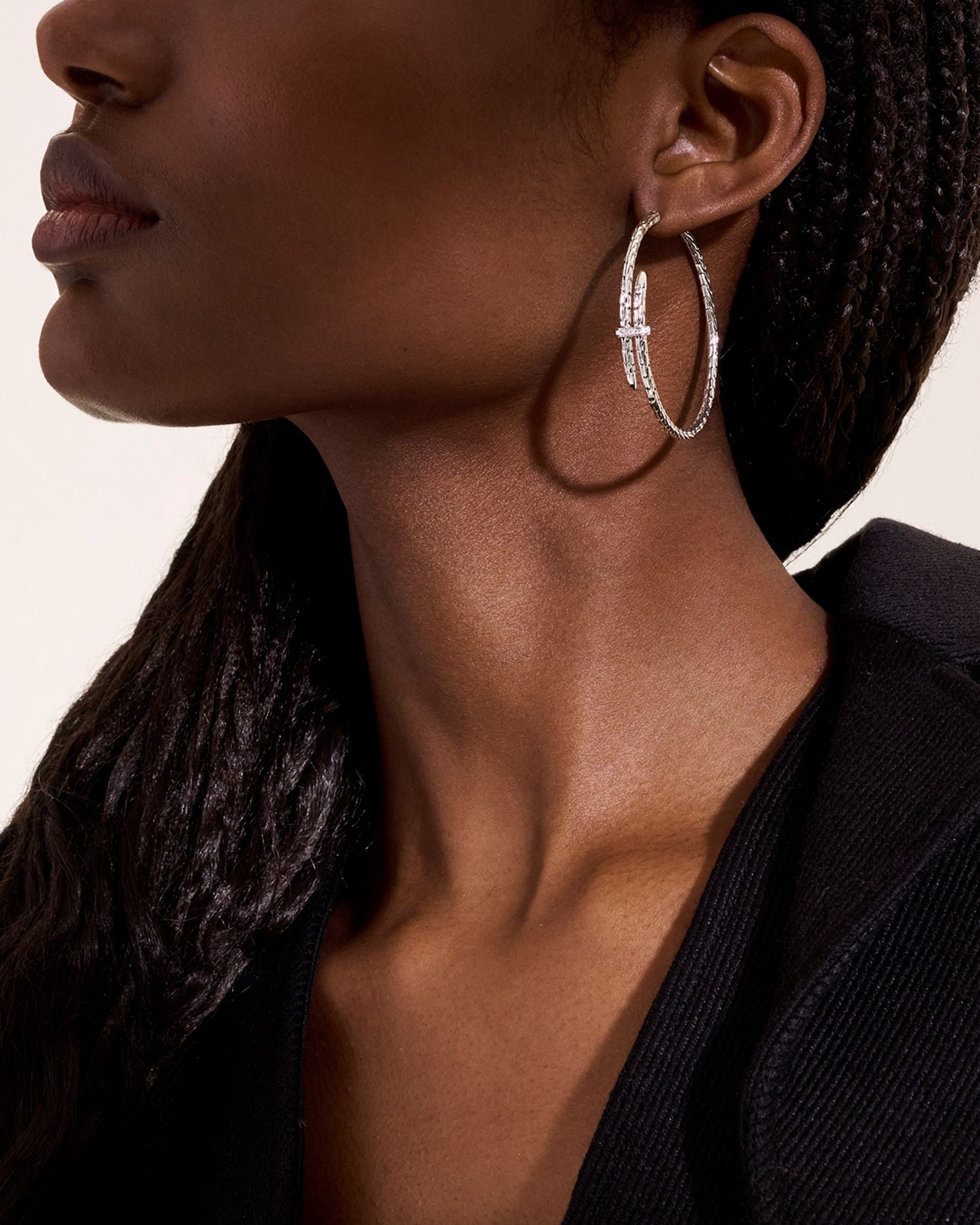 Sterling Silver Diamond Spear Large Hoop Earrings