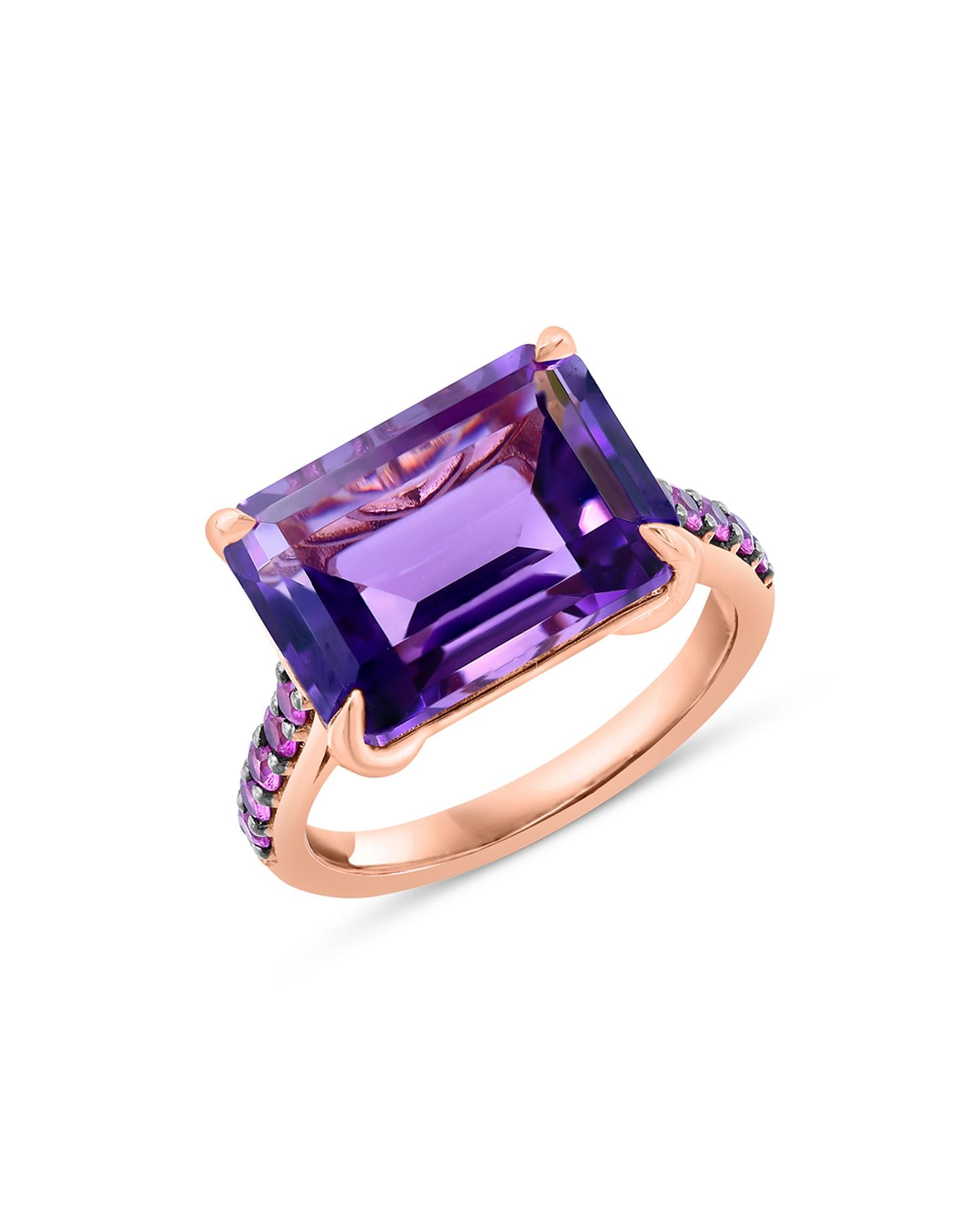 Amethyst & Pink Sapphire Statement Ring in 14K Rose Gold