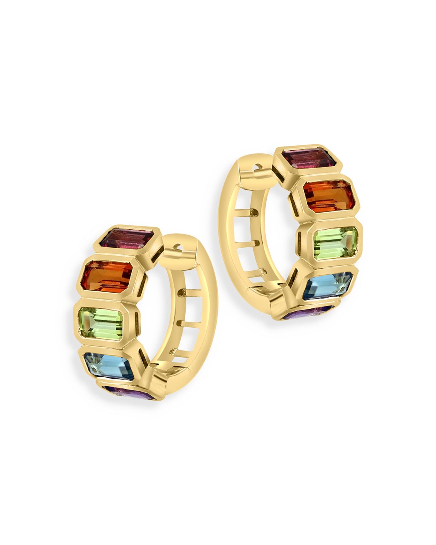 Multi Gemstone Small Hoop Earrings in 14K Yellow Gold