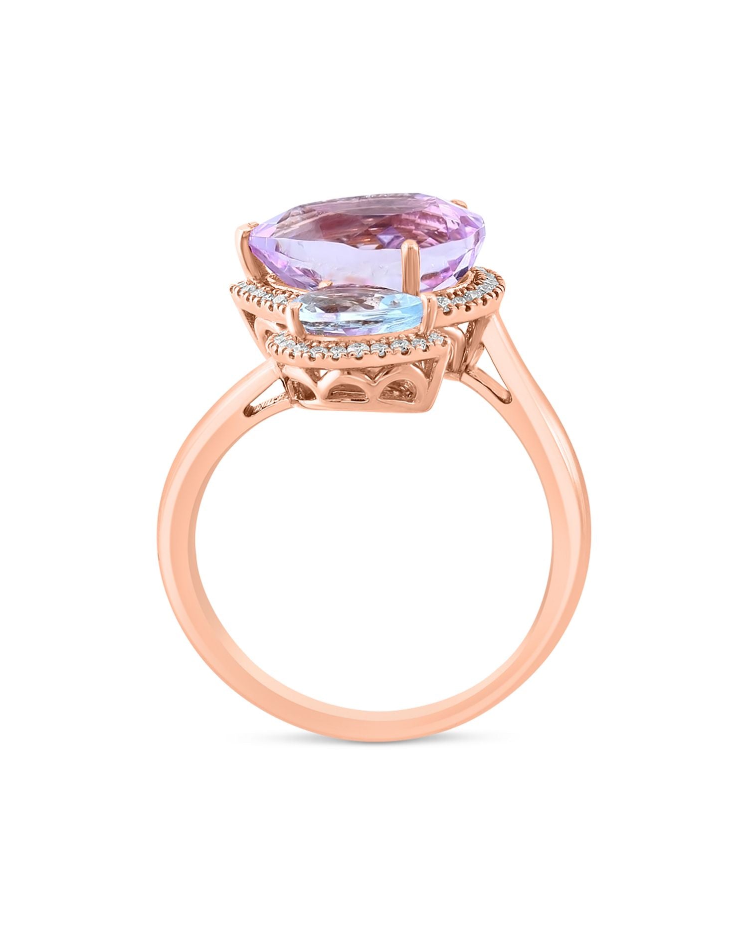 Kunzite, Aquamarine & Diamond Bypass Ring in 14K Rose Gold