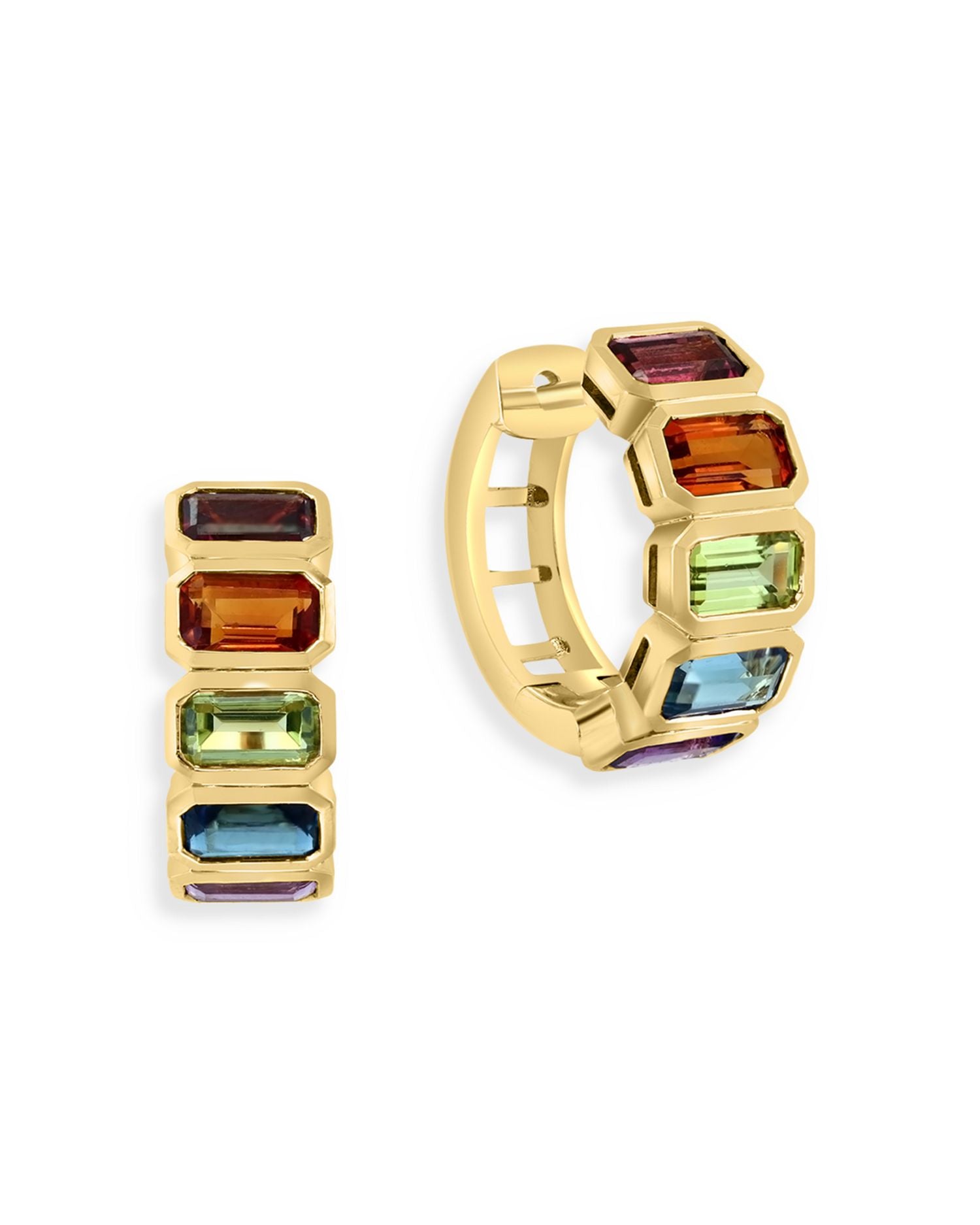 Multi Gemstone Small Hoop Earrings in 14K Yellow Gold