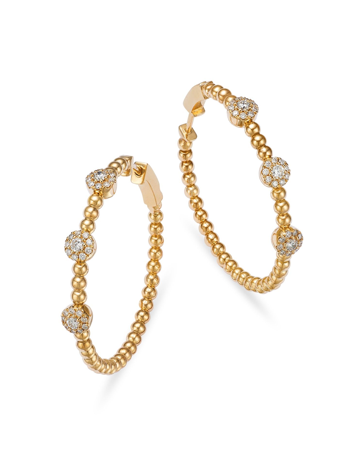 Diamond Cluster Beaded Medium Hoop Earrings in 14K Yellow Gold, 0.55 ct. t.w.