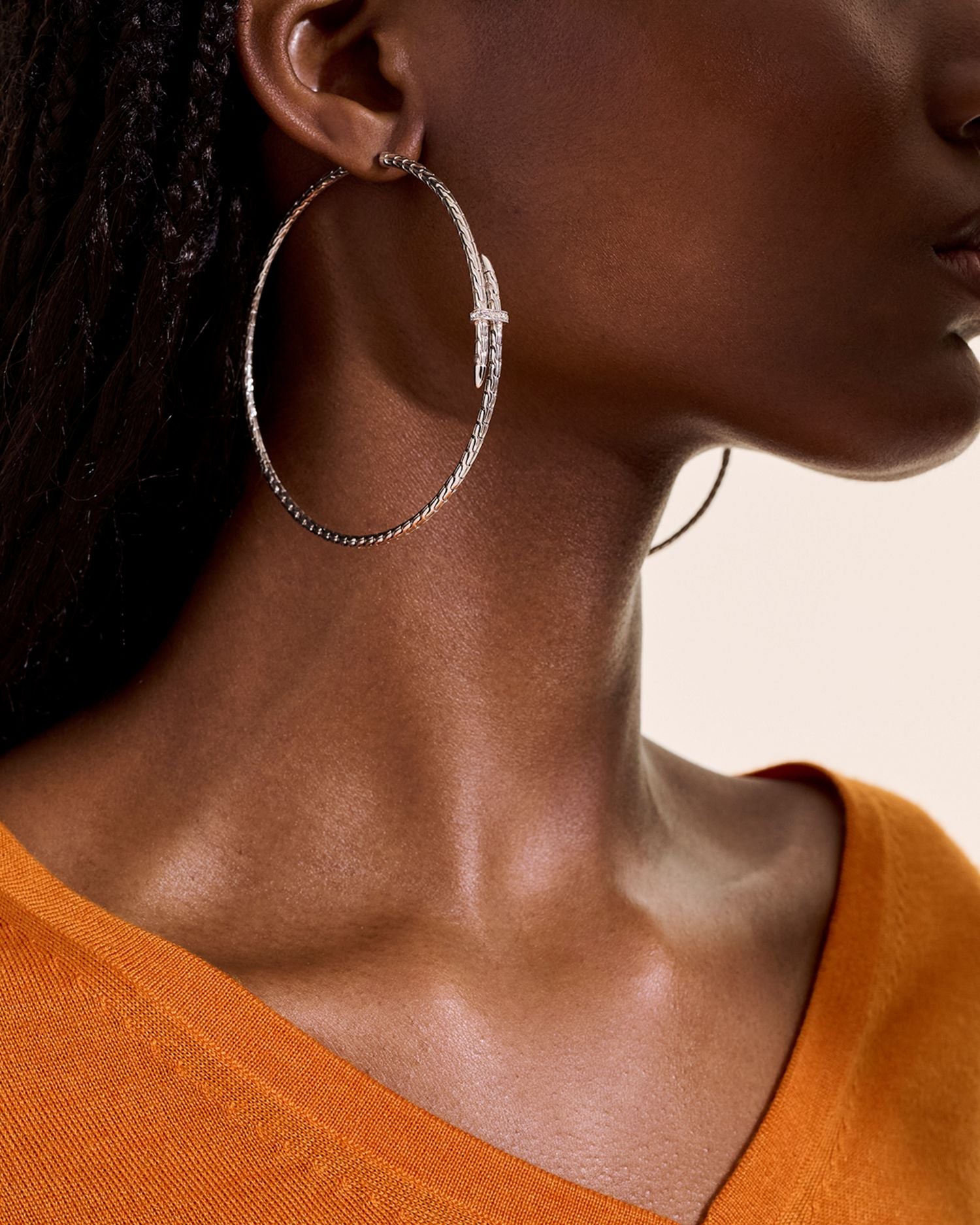Sterling Silver Spear Diamond Bypass Hoop Earrings