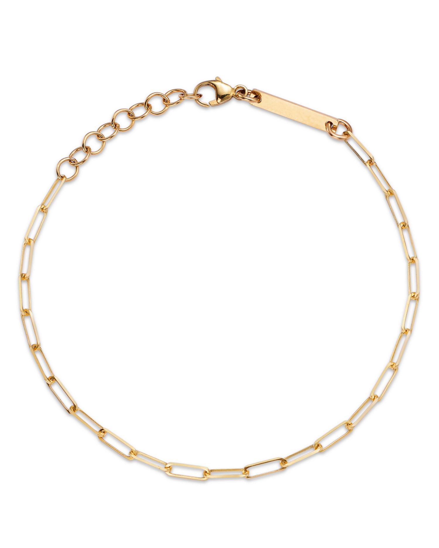 14K Yellow Gold Simple Gold Paperclip Link Chain Bracelet