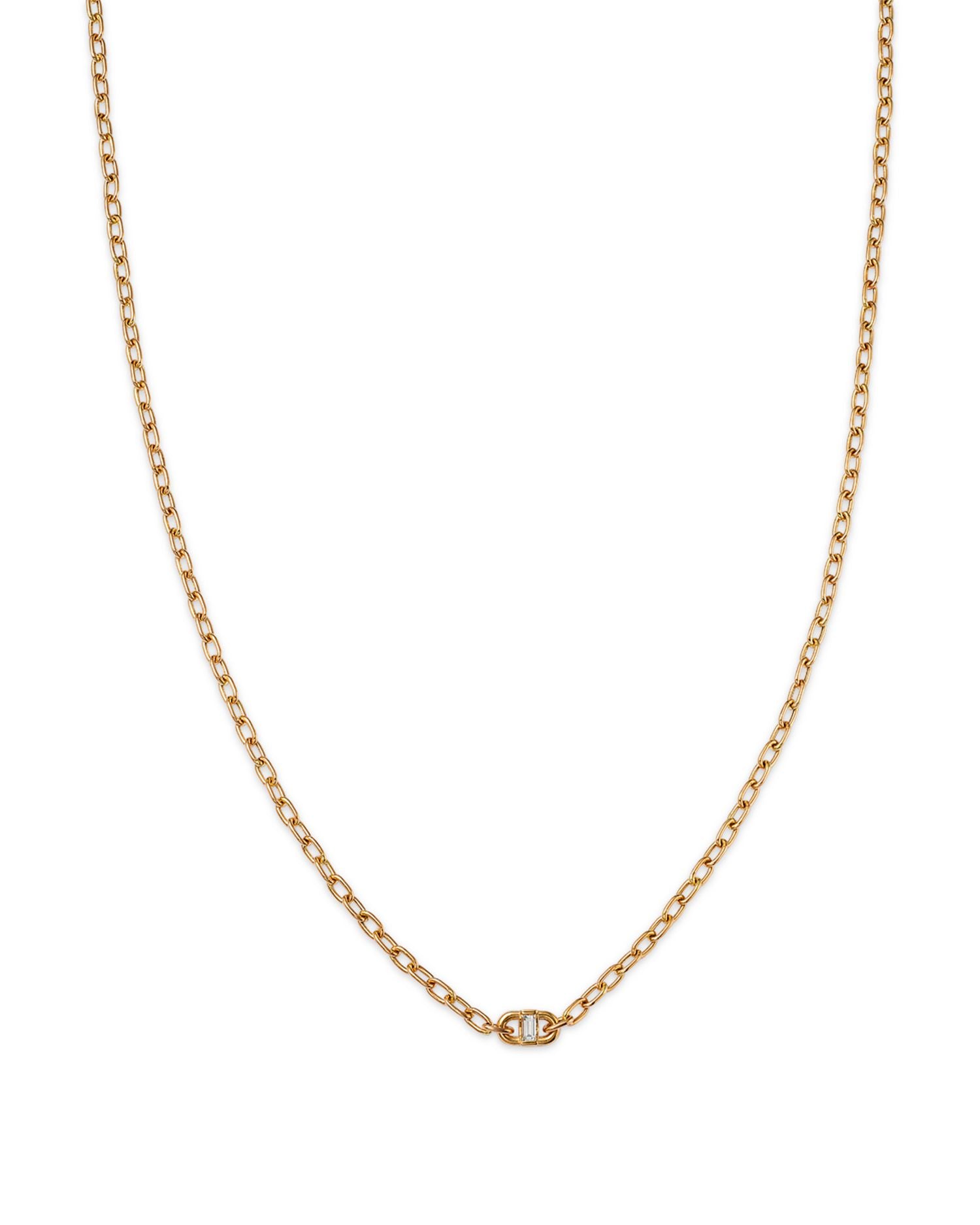 14K Yellow Gold Baguette Diamonds Diamond Baguette Oval Link Necklace, 14-16'