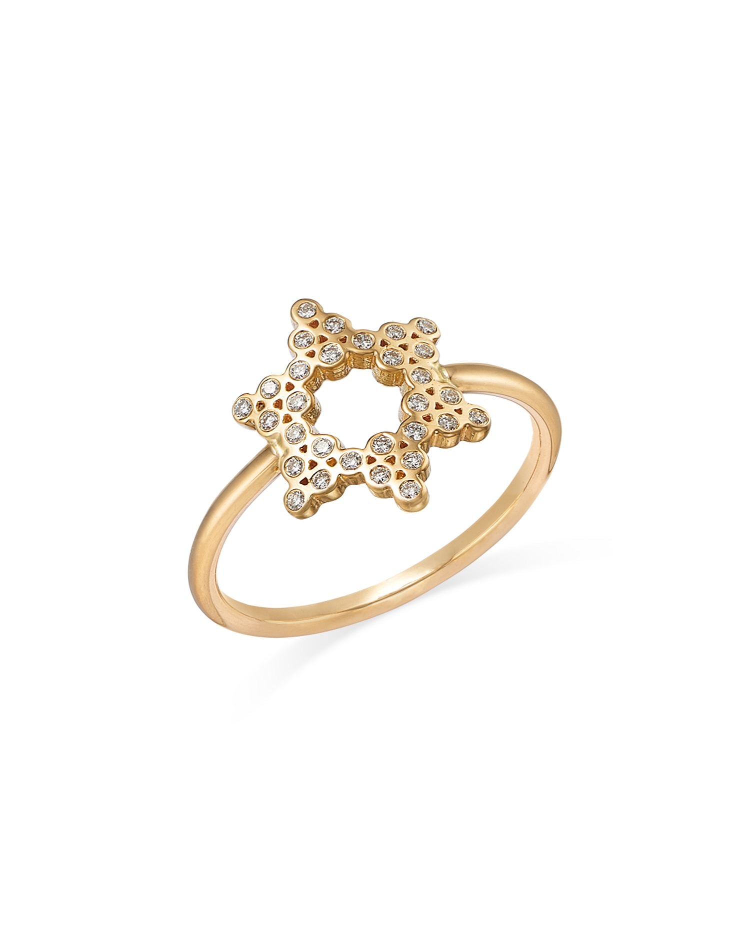 14K Yellow Gold Small Diamond Bezel Star of David Ring, 0.15 ct. t.w.