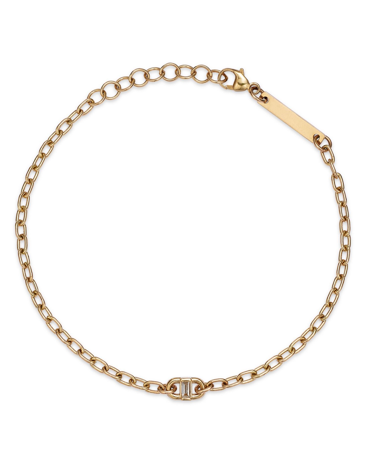 14K Yellow Gold Baguette Diamonds Diamond Baguette Oval Link Bracelet, 0.06 ct. t.w.