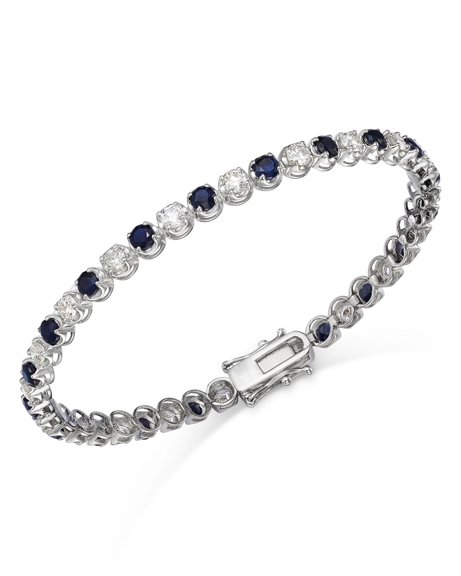 Precious Gemstone & Diamond Tennis Bracelet in 14K White Gold