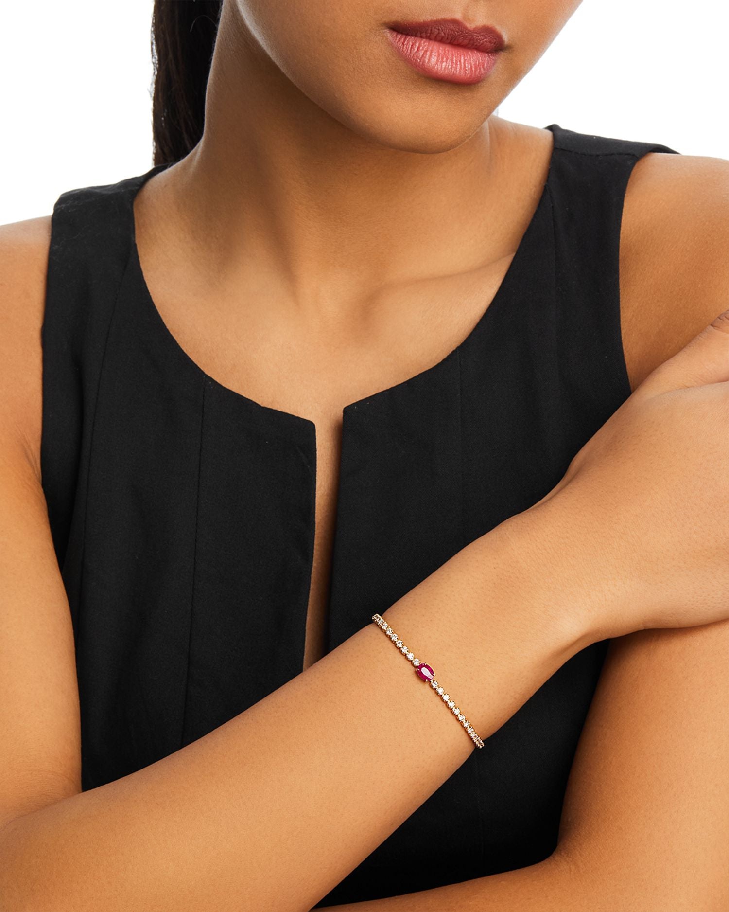 Ruby & Diamond Station Tennis Bracelet in 14K Yellow Gold