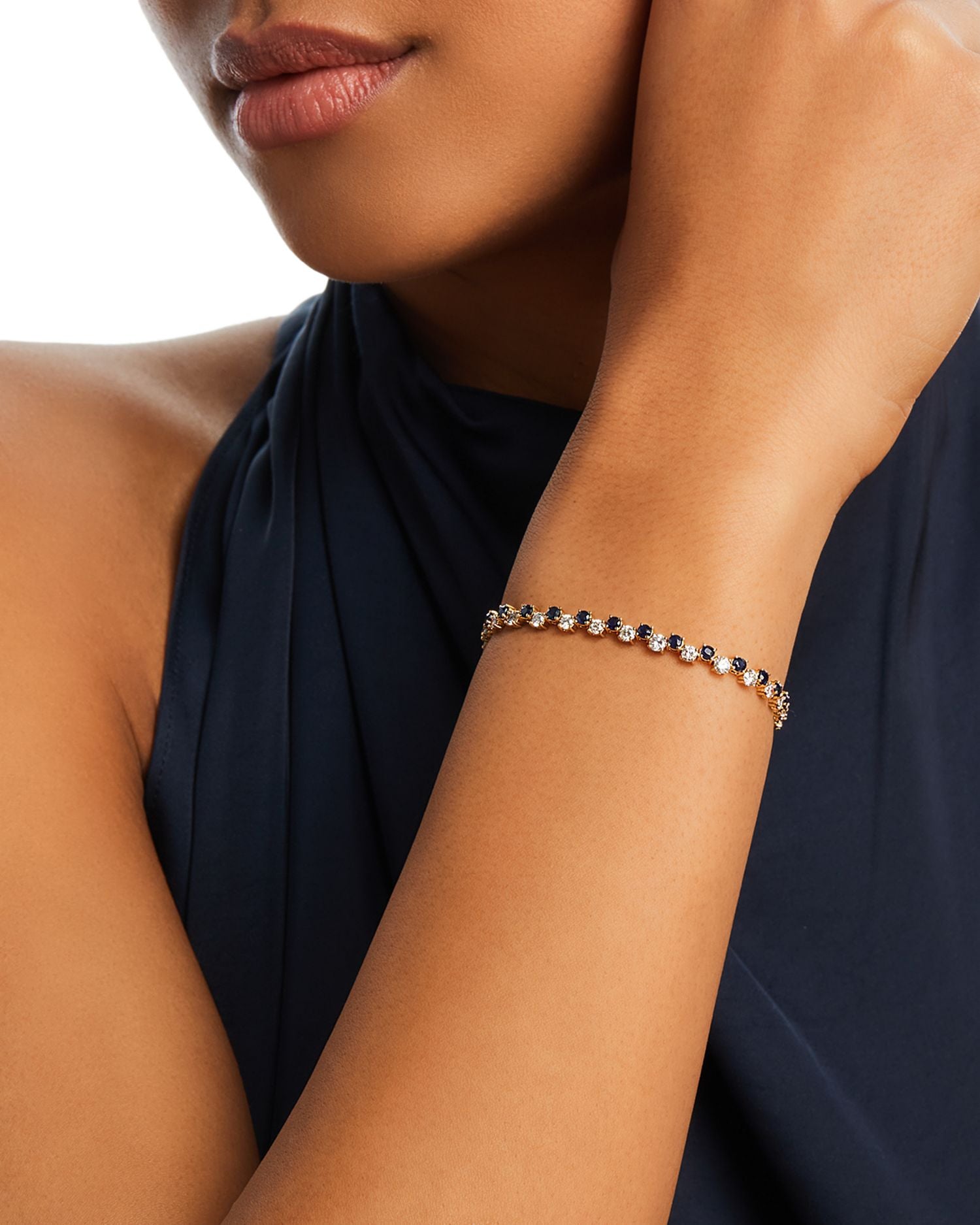 Precious Gemstone & Diamond Tennis Bracelet in 14K Yellow Gold