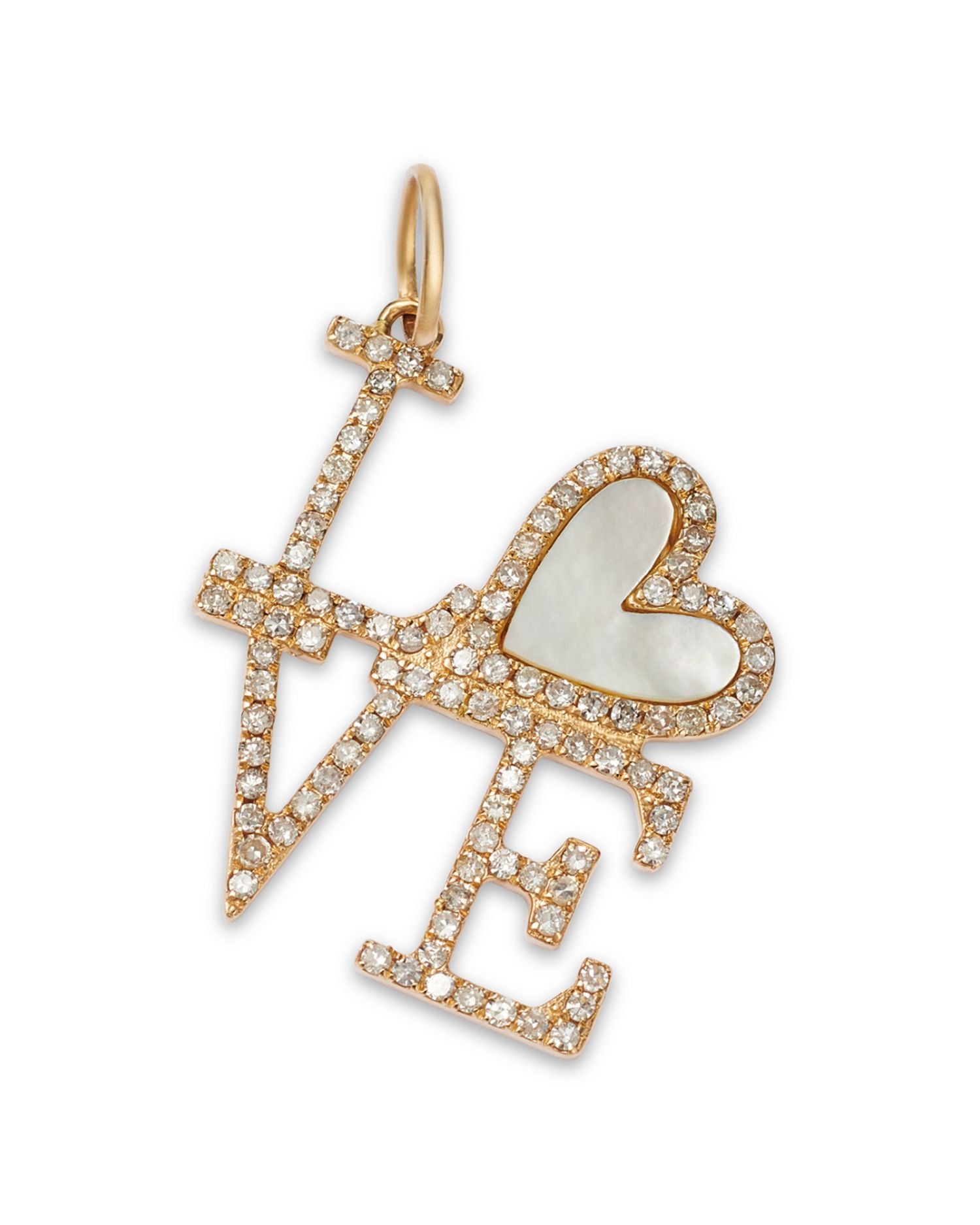 14K Yellow Gold Mother of Pearl & Diamond LOVE Pendant