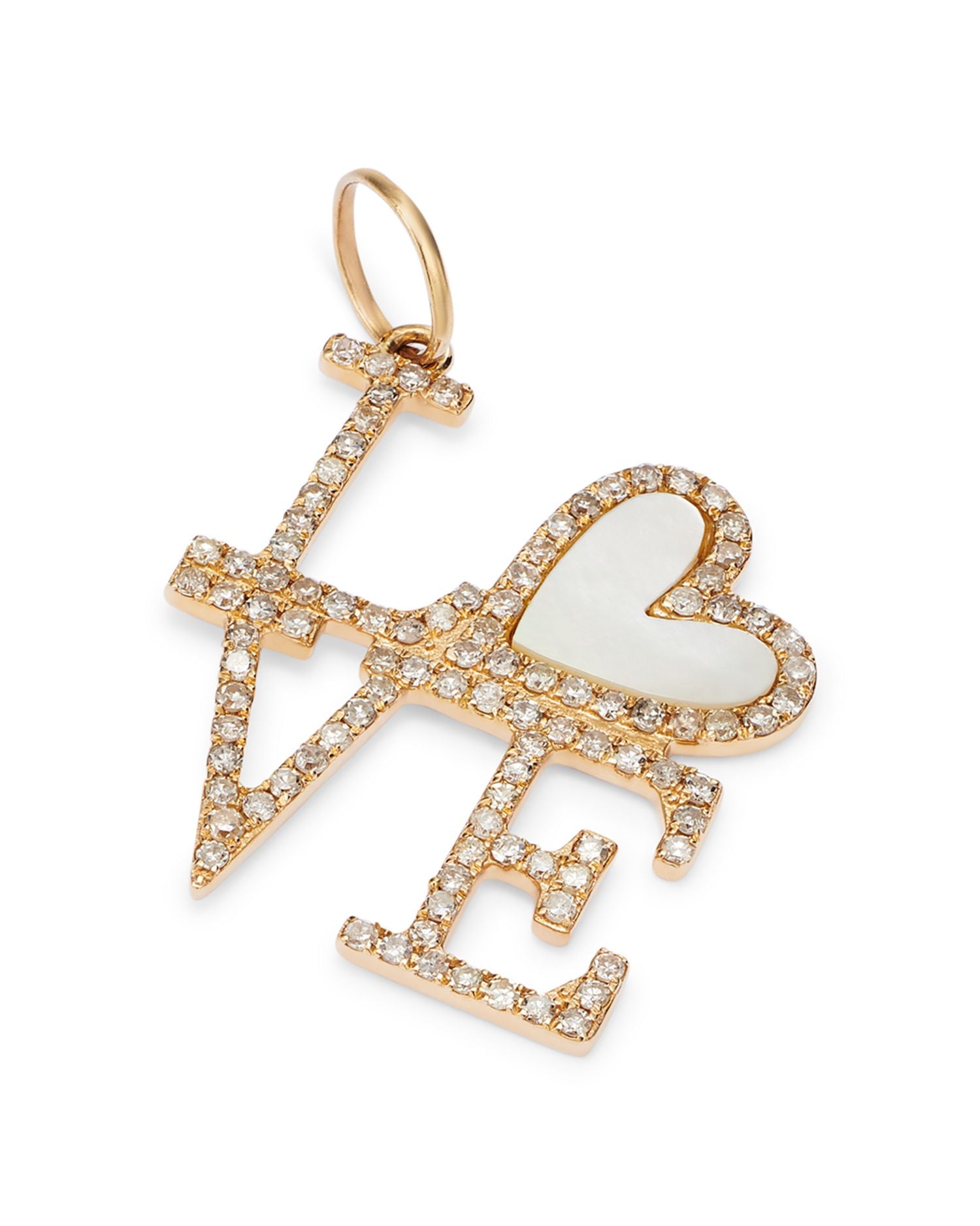 14K Yellow Gold Mother of Pearl & Diamond LOVE Pendant