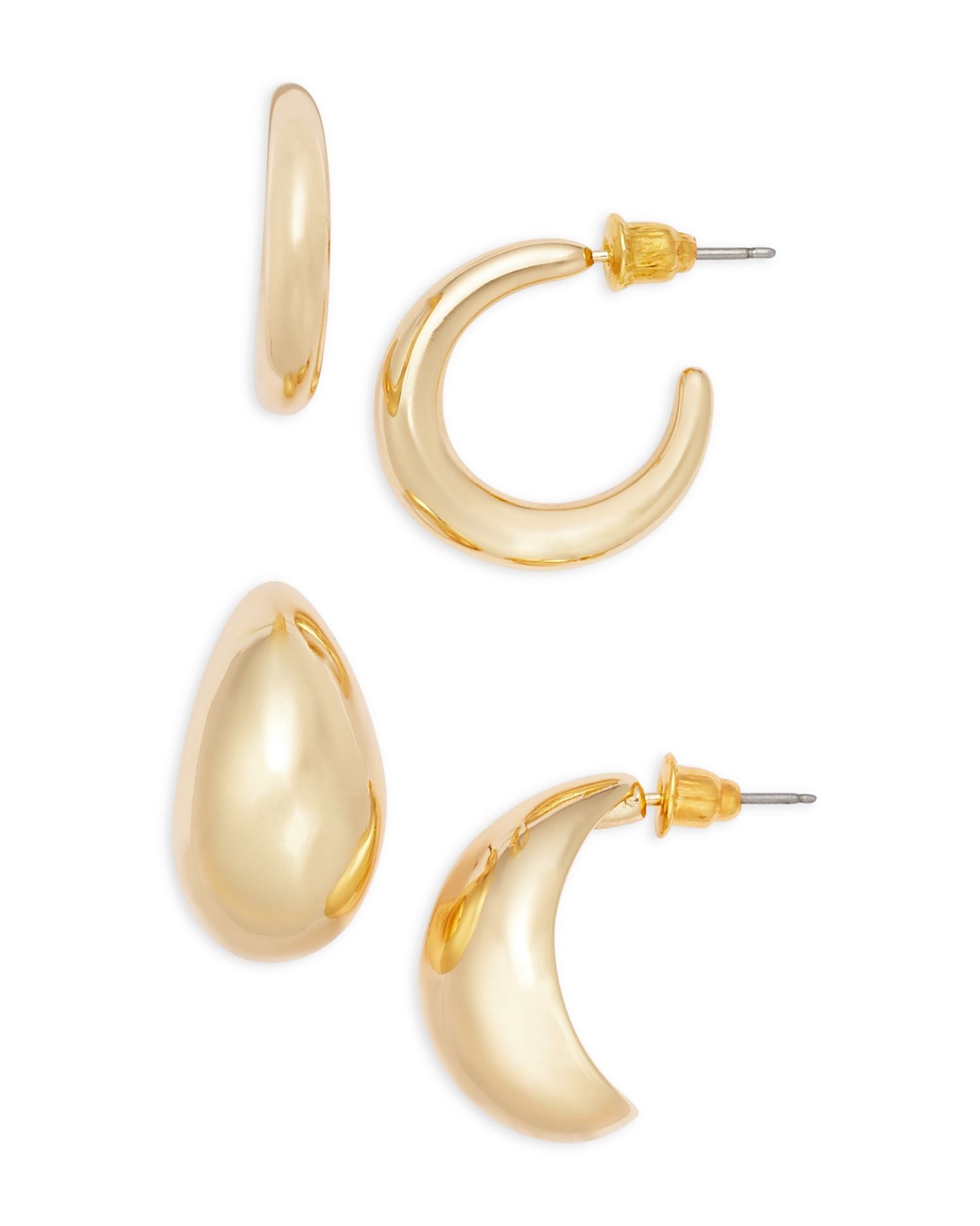Polished Hoop & Curved Earrings, Set of 2