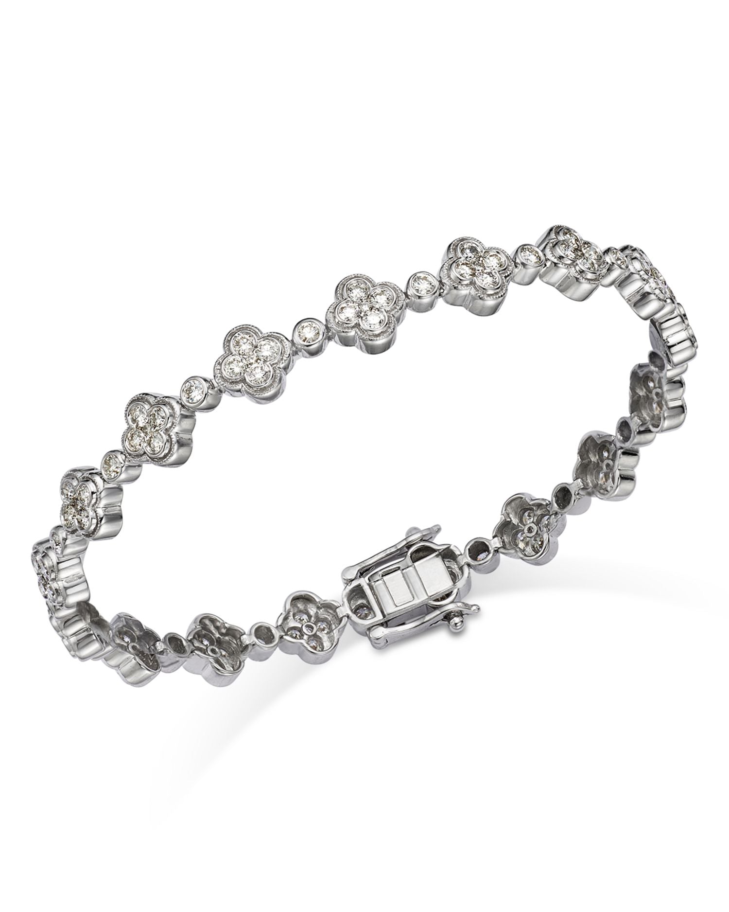 Diamond Clover Cluster Tennis Bracelet in 14K White Gold, 2.5 ct. t.w.
