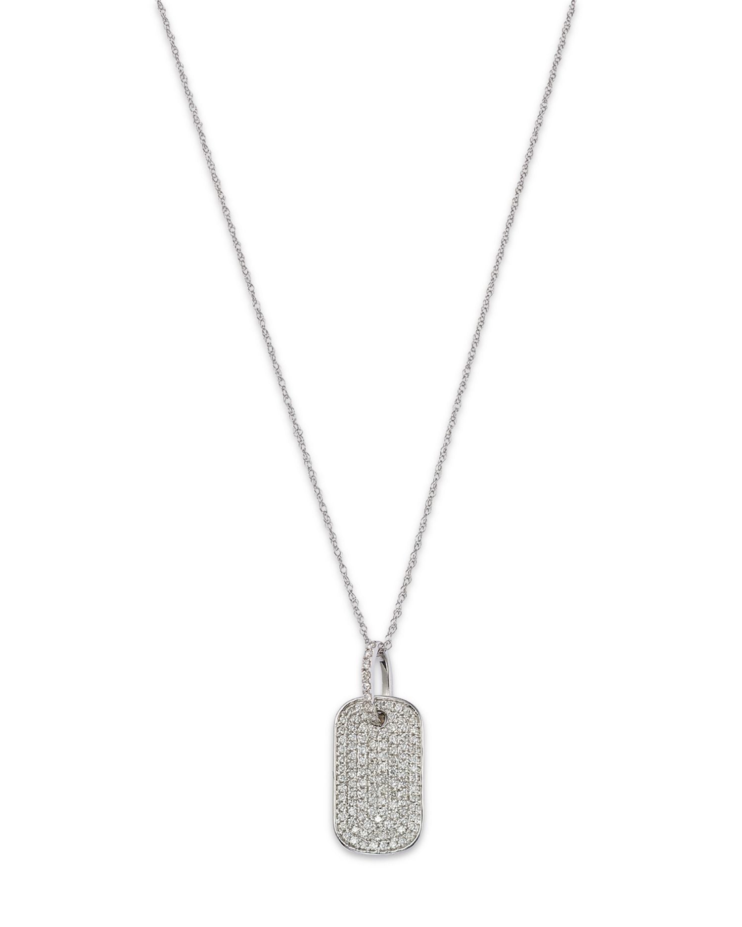 Diamond Dog Tag Pendant Necklace in 14K White Gold, 0.50 ct. t.w.