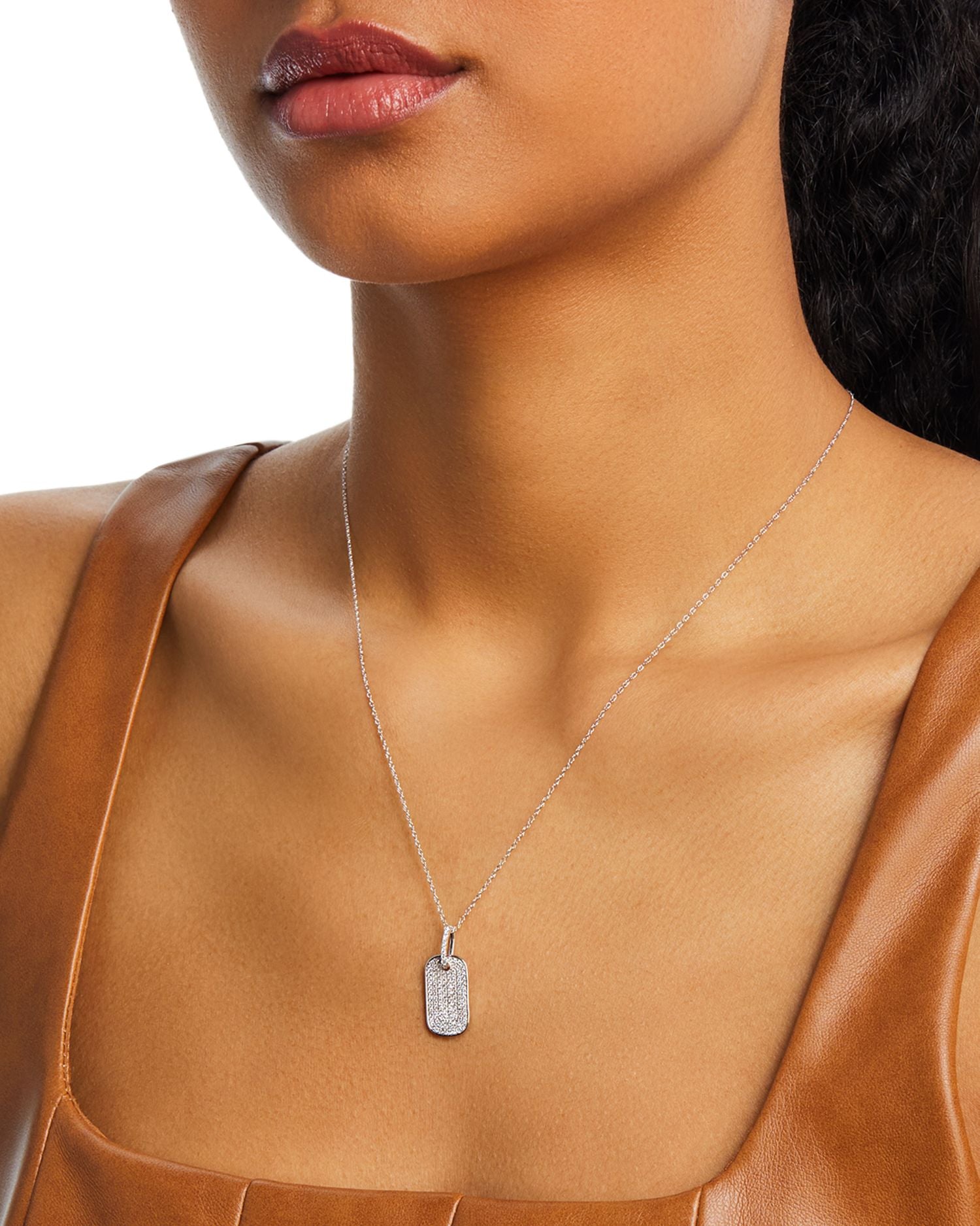 Diamond Dog Tag Pendant Necklace in 14K White Gold, 0.50 ct. t.w.