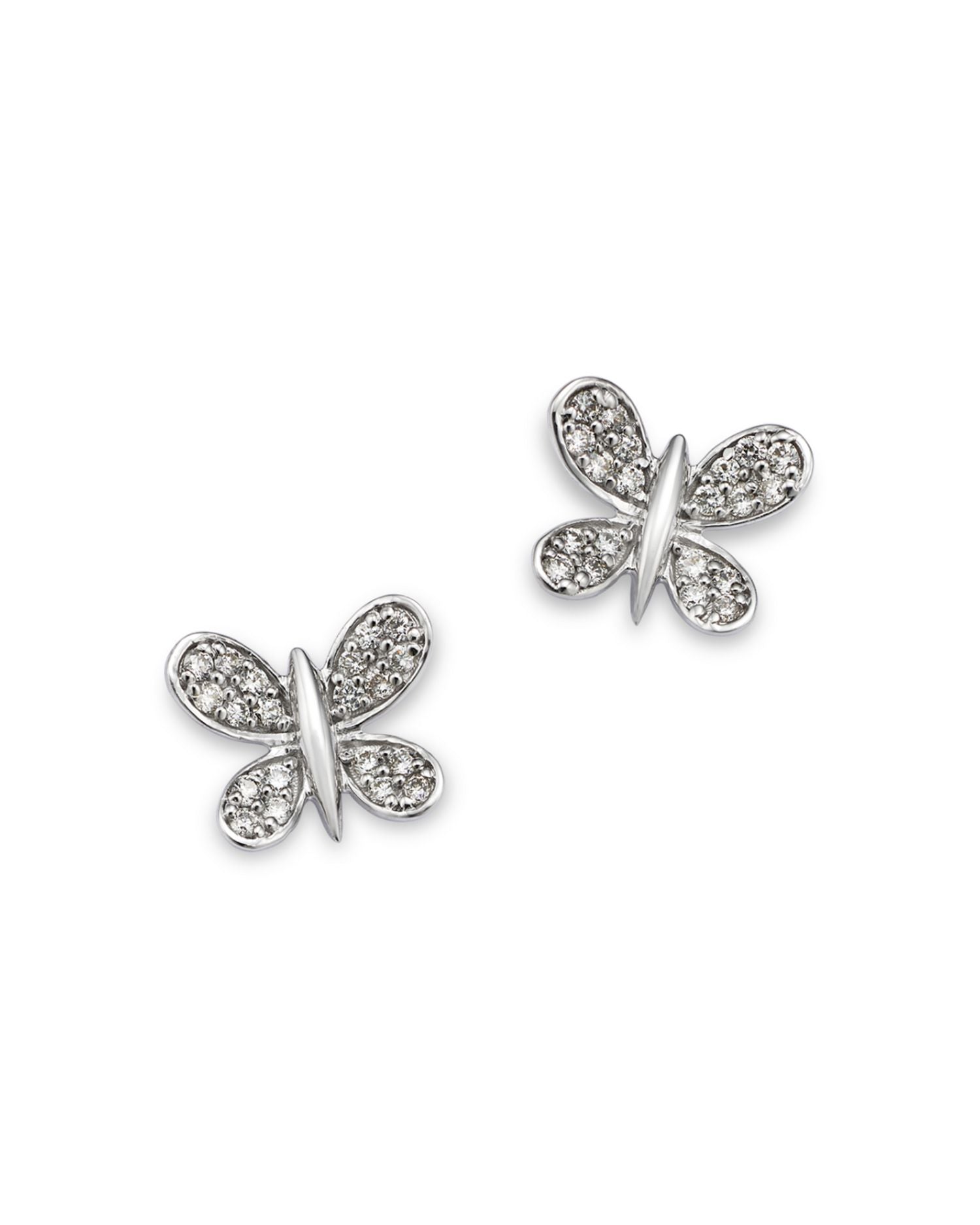 Diamond Butterfly Stud Earrings in 14K White Gold, 0.16 ct. t.w.