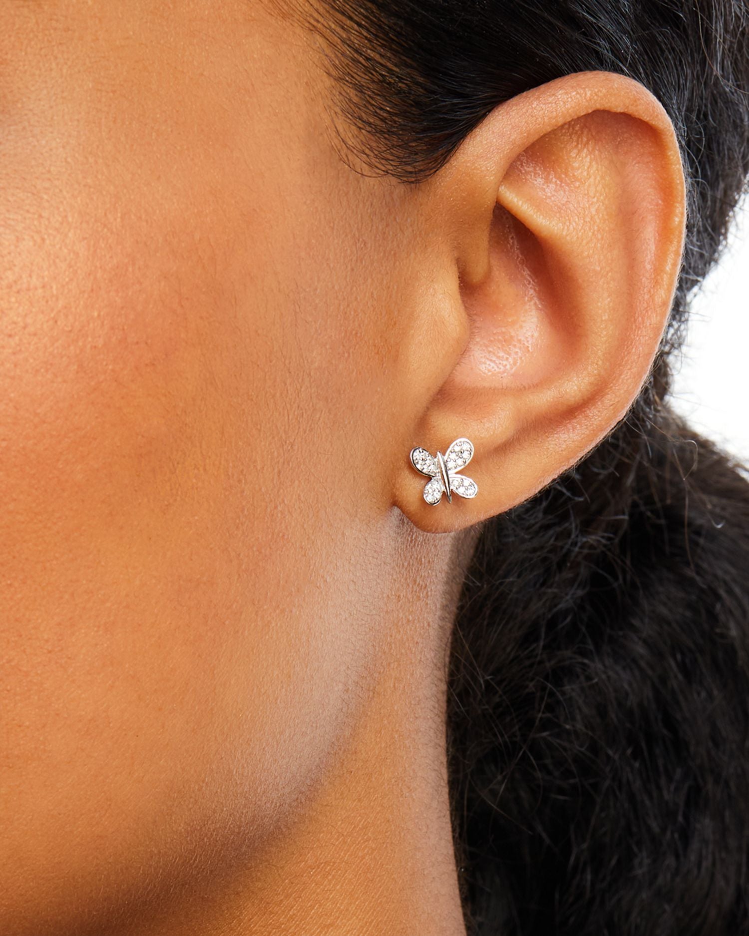 Diamond Butterfly Stud Earrings in 14K White Gold, 0.16 ct. t.w.