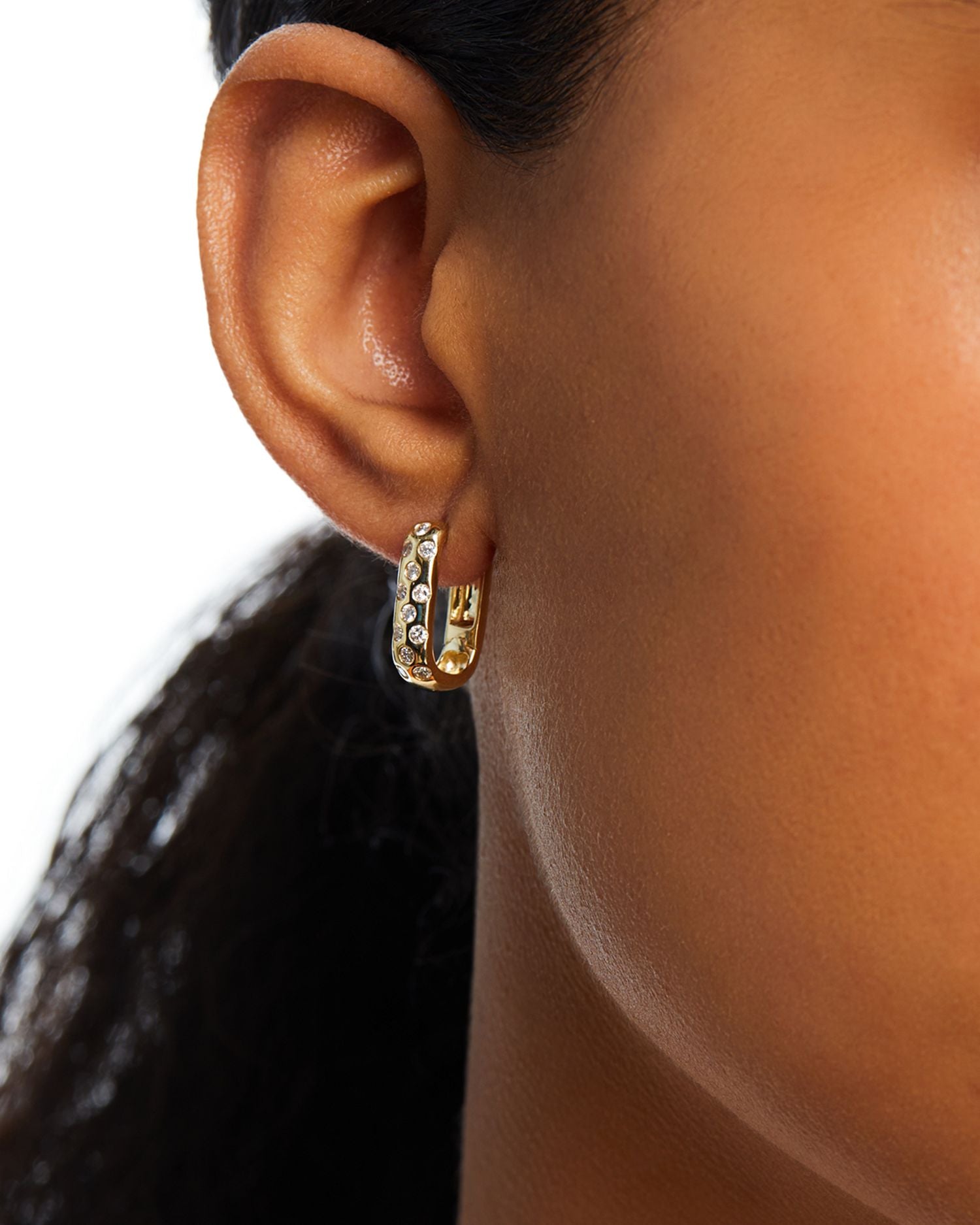 Diamond Rectangular Hoop Earrings in 14K Yellow Gold, 0.50 ct. t.w.