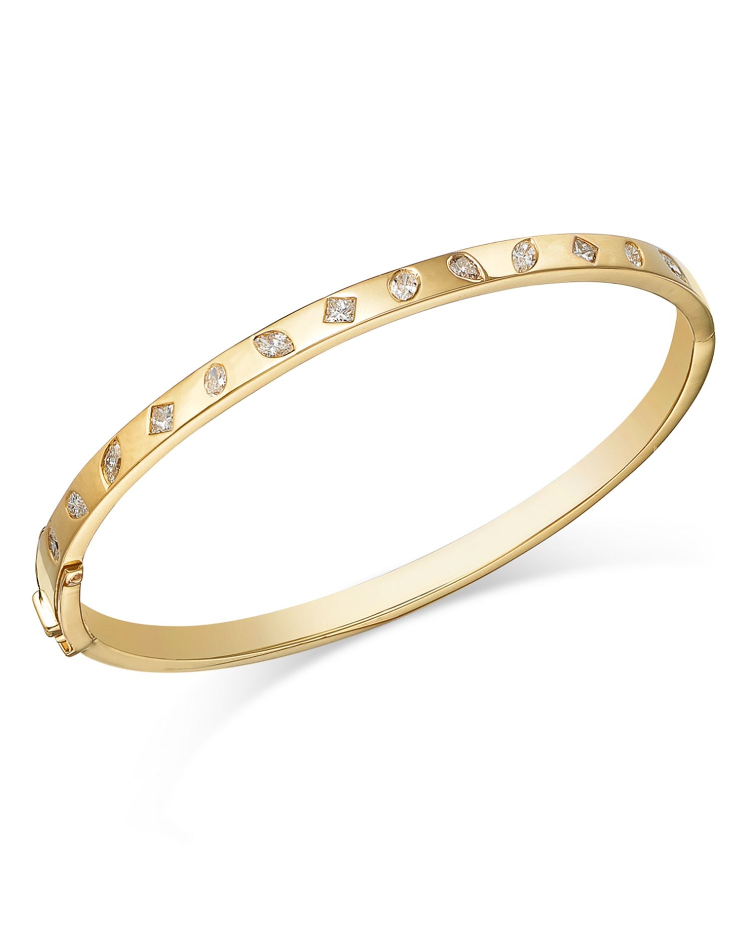 Diamond Round and Full Cut Bangle Bracelet in 14K Yellow Gold, 0.70 ct. t.w.
