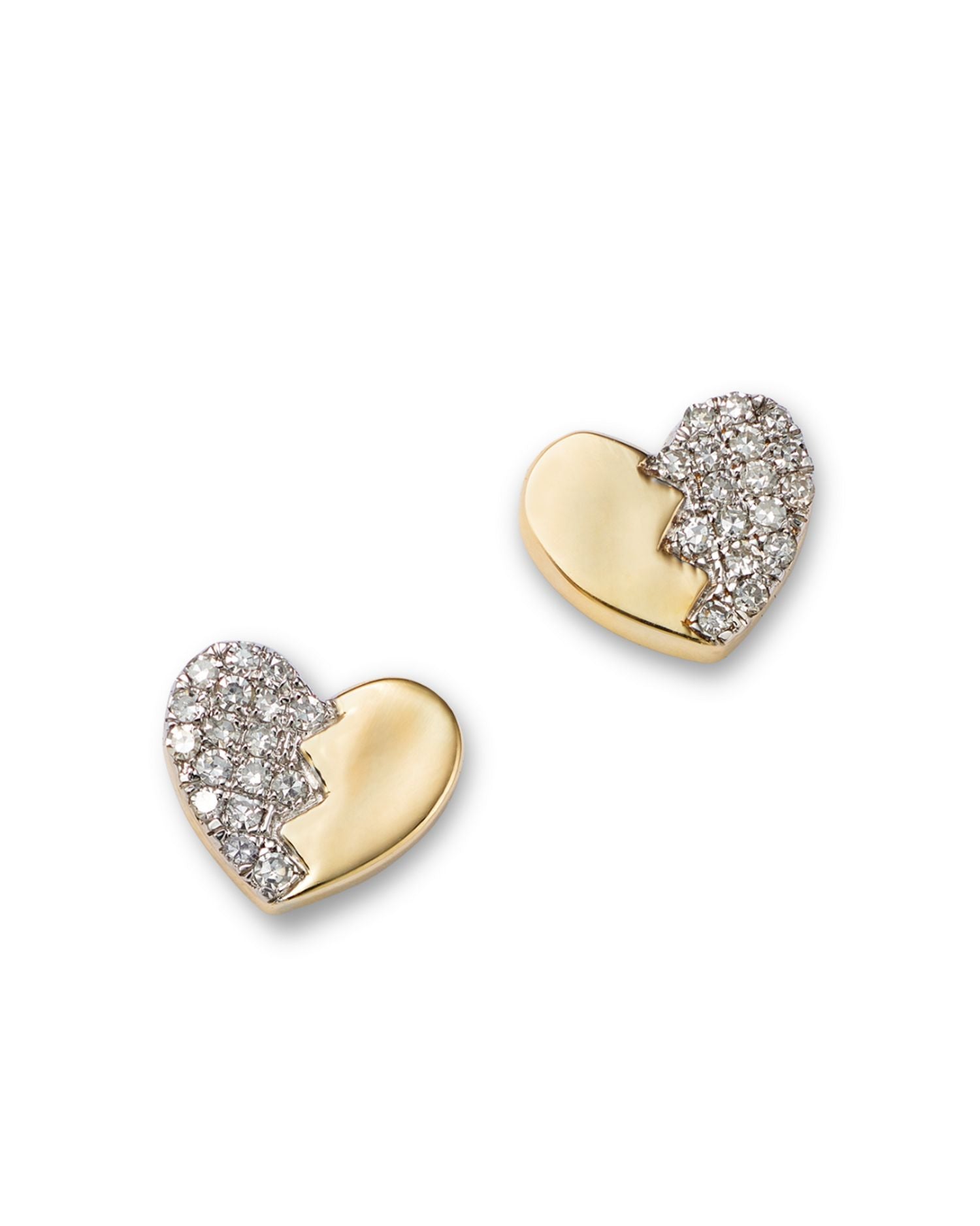 Diamond Heart Stud Earrings in 14K Yellow Gold, 0.15 ct. t.w.