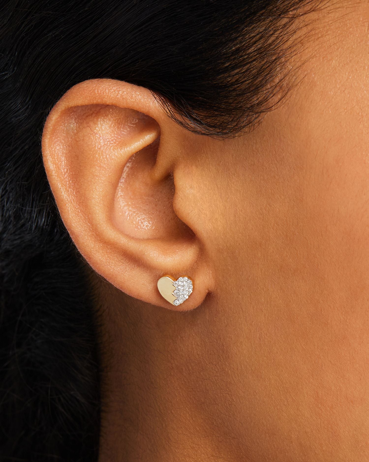 Diamond Heart Stud Earrings in 14K Yellow Gold, 0.15 ct. t.w.