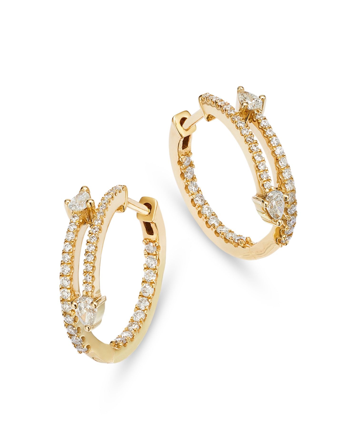 Diamond Pear & Round Arrow Inside Out Hoop Earrings in 14K Yellow Gold, 0.60 ct. t.w.