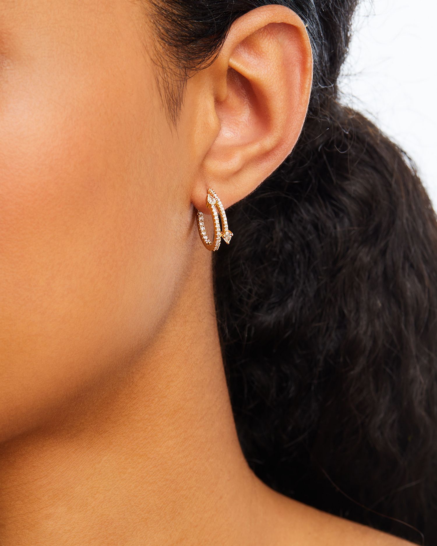 Diamond Pear & Round Arrow Inside Out Hoop Earrings in 14K Yellow Gold, 0.60 ct. t.w.