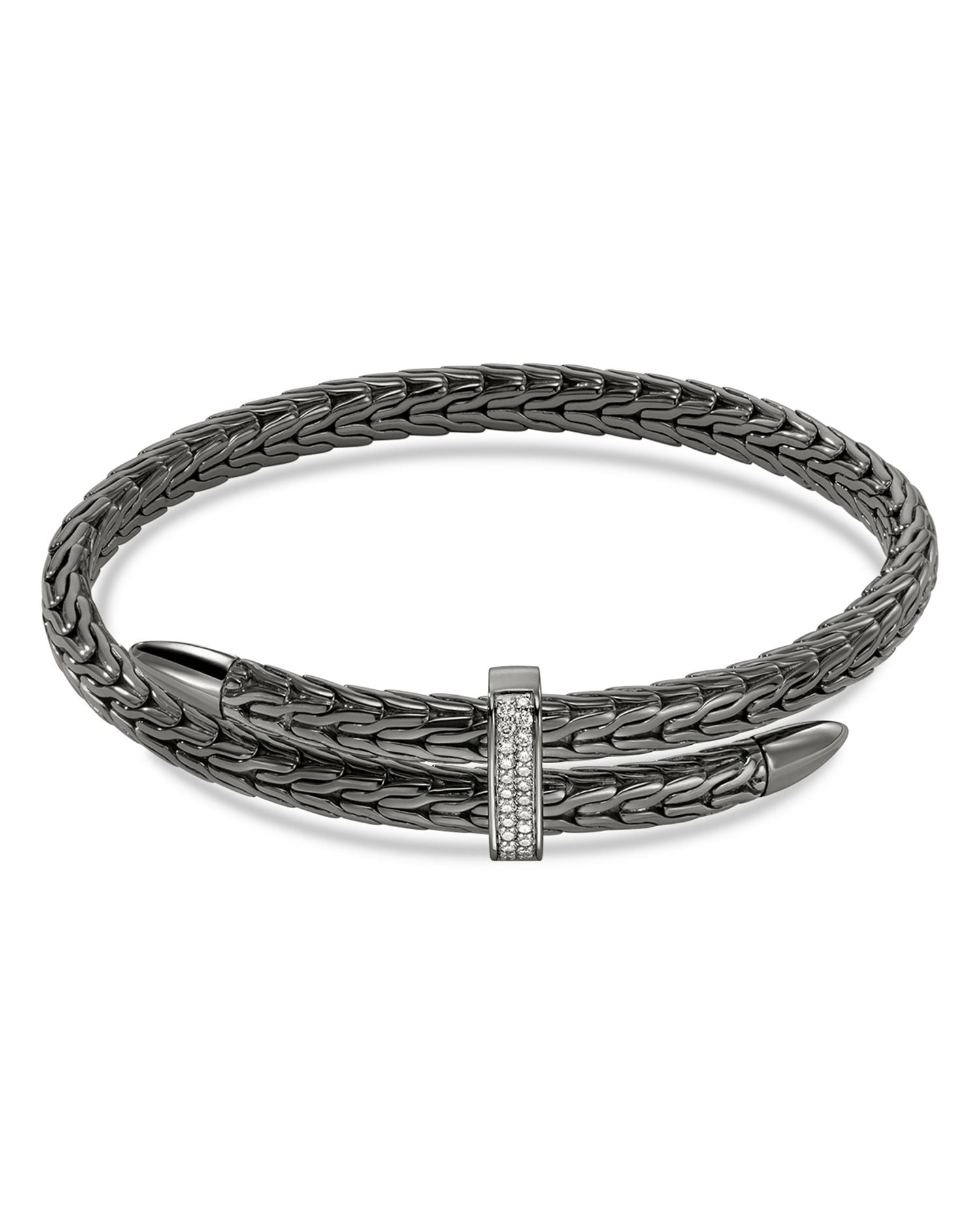Black Rhodium Plated Silver Classic Chain Diamond Pavé Bypass Bracelet