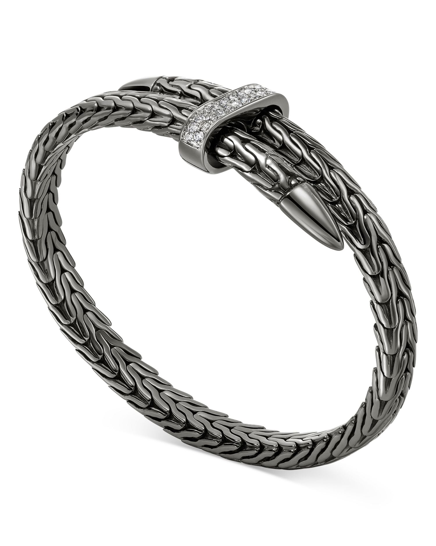 Black Rhodium Plated Silver Classic Chain Diamond Pavé Bypass Bracelet