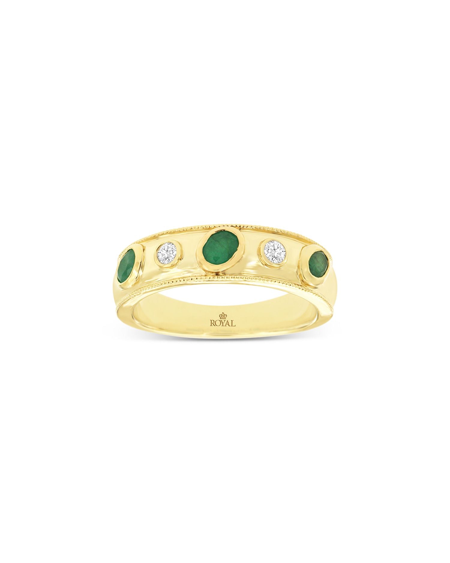 Emerald & Diamond Bezel Band in 14K Yellow Gold