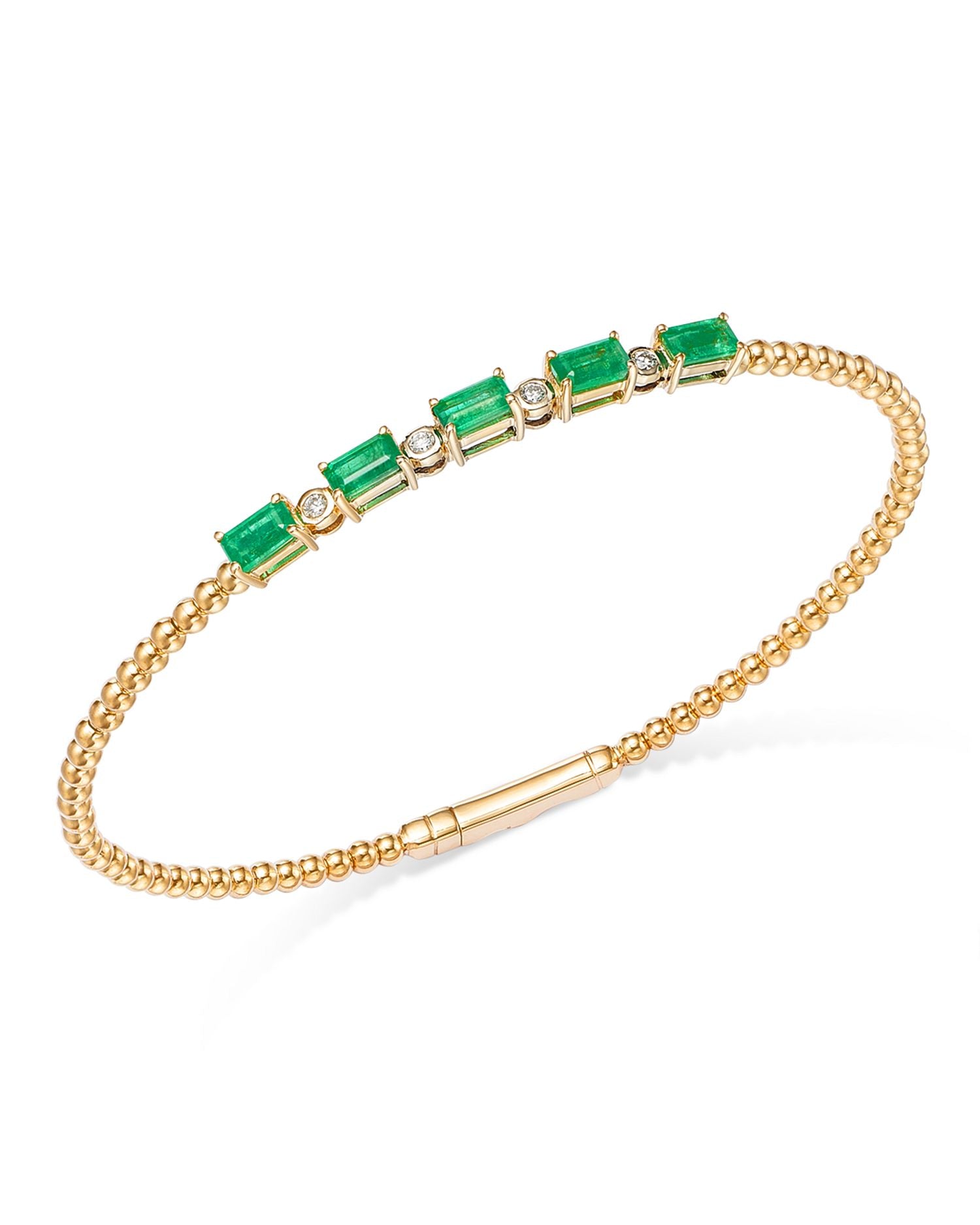 Emerald & Diamond Bangle Bracelet in 14K Yellow Gold