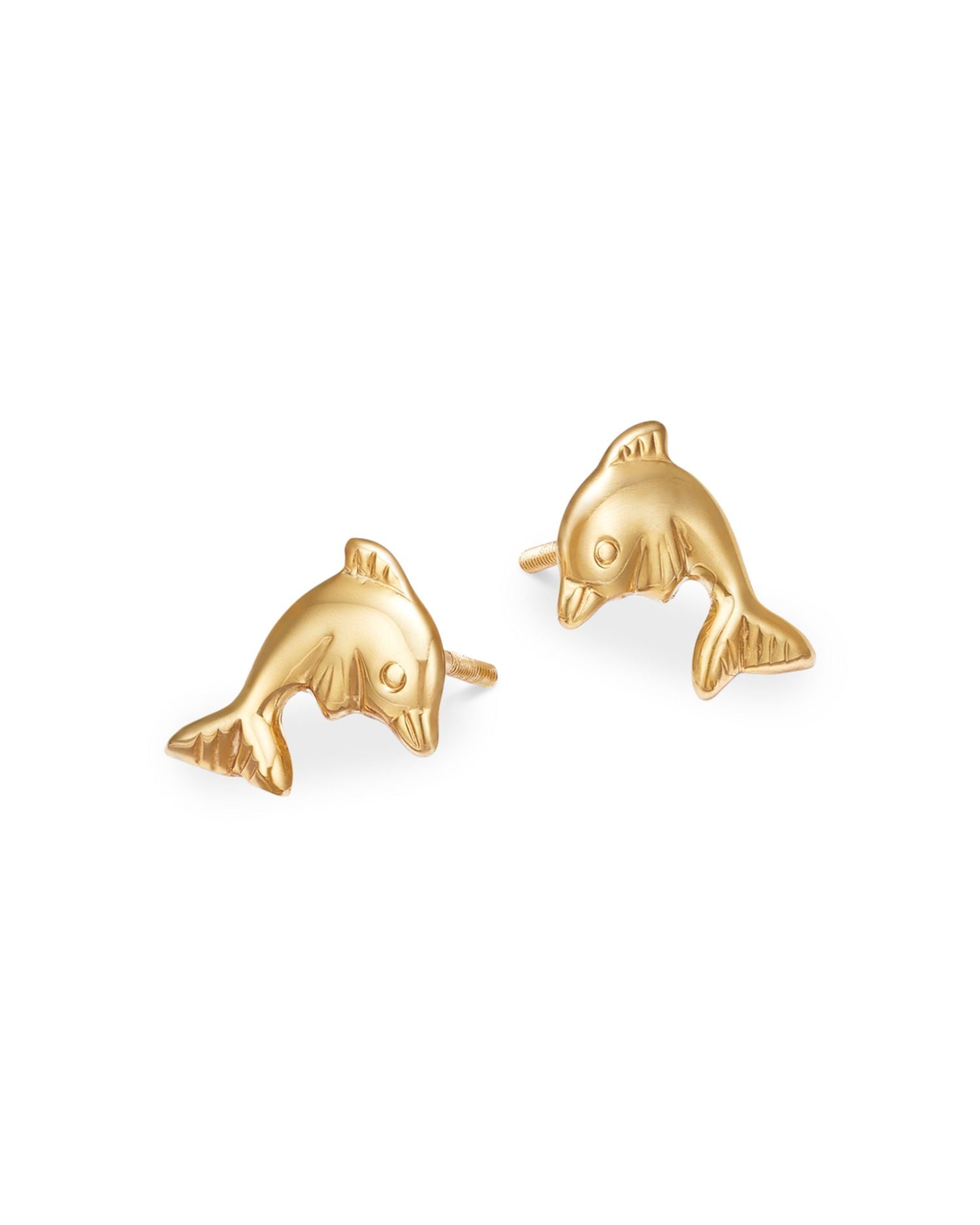 Children's Tiny Dolphin Screw Back Stud Earrings in 14K Yellow Gold