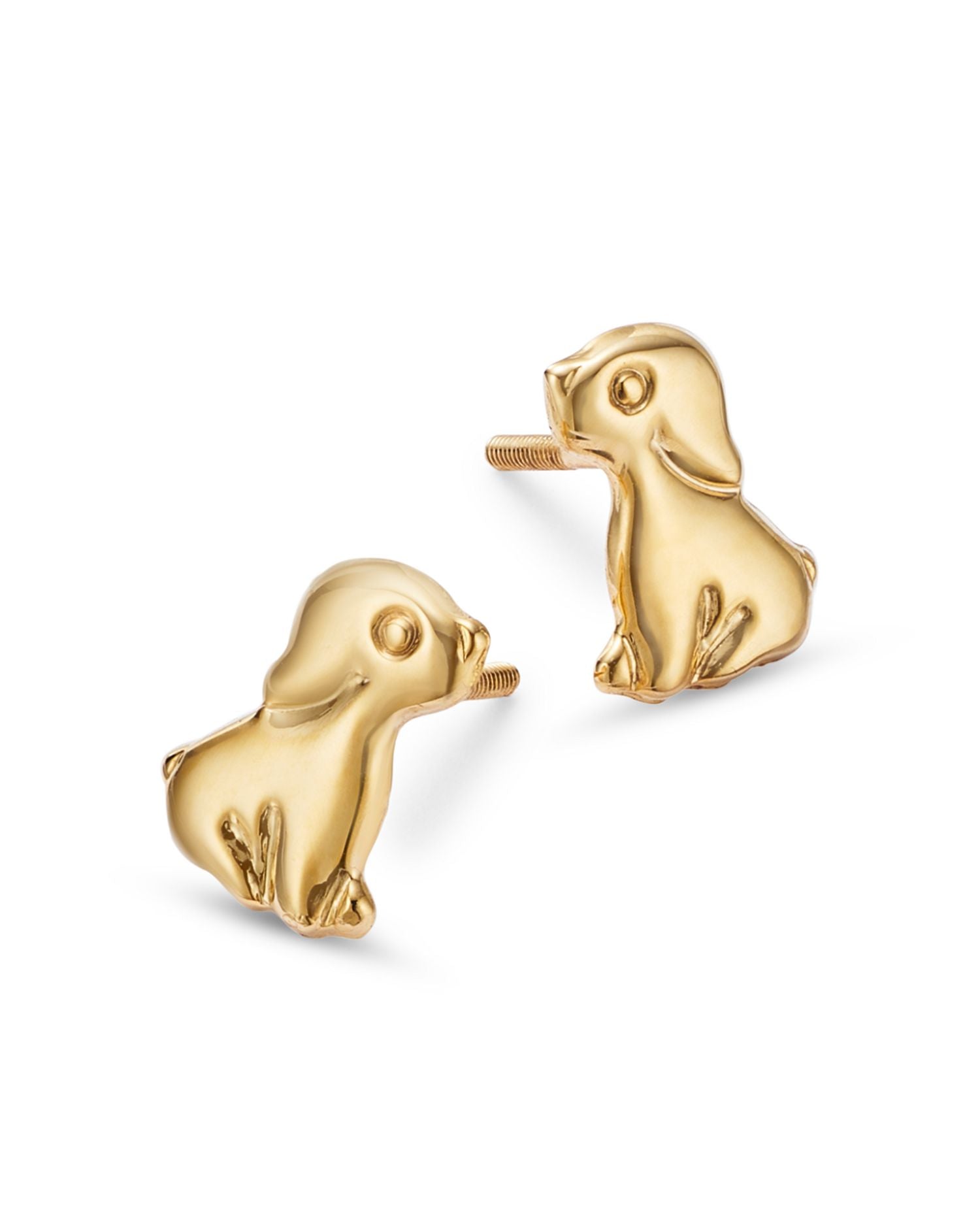 Children's Tiny Puppy Screw Back Stud Earrings in 14K Yellow Gold