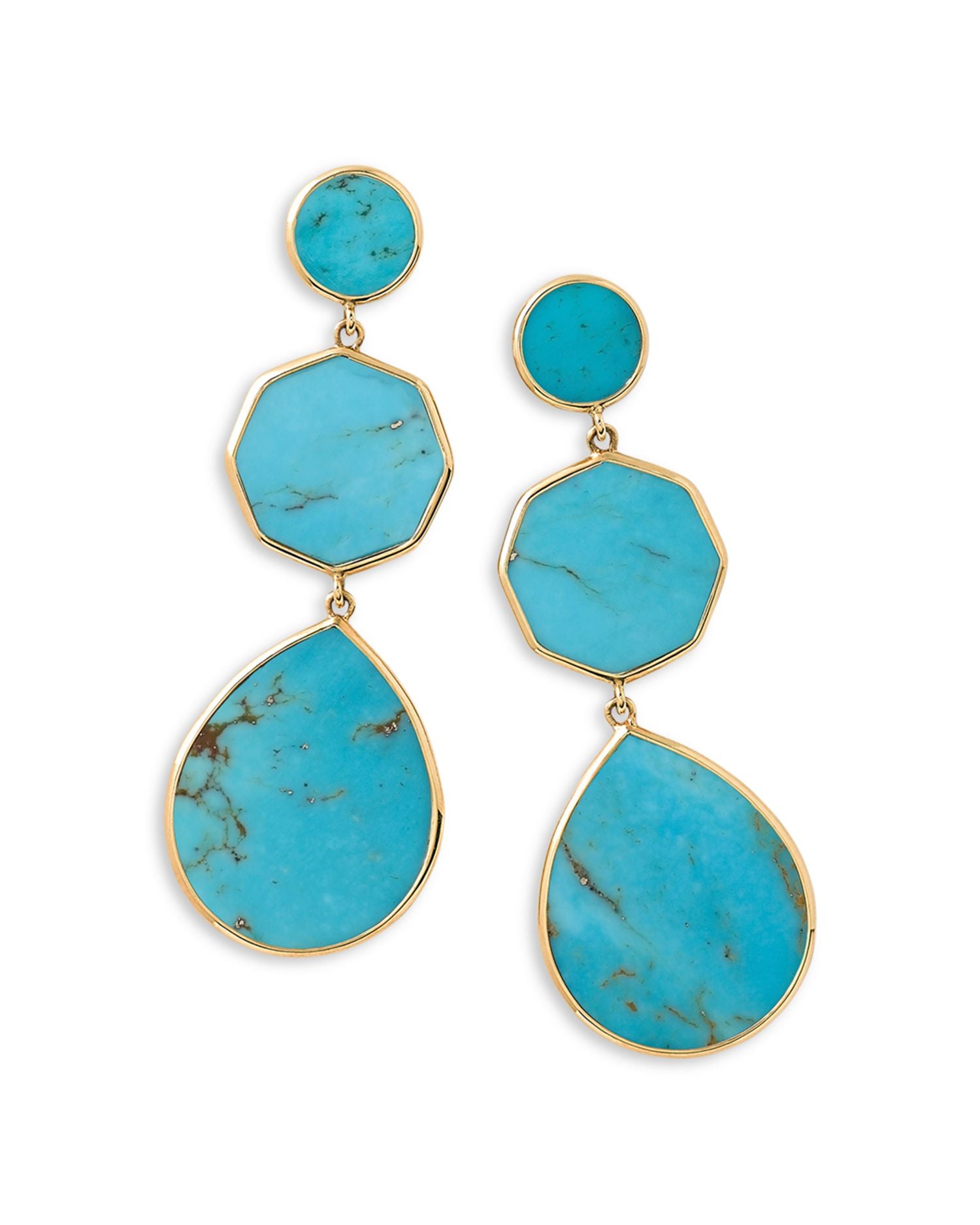 18K Yellow Gold Polished Rock Candy Drop Earrings in Turquoise