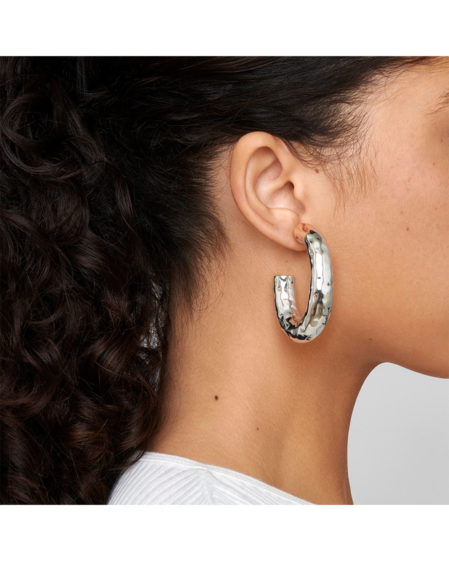 Sterling Silver Classico Hammered Oval Large Hoop Earrings