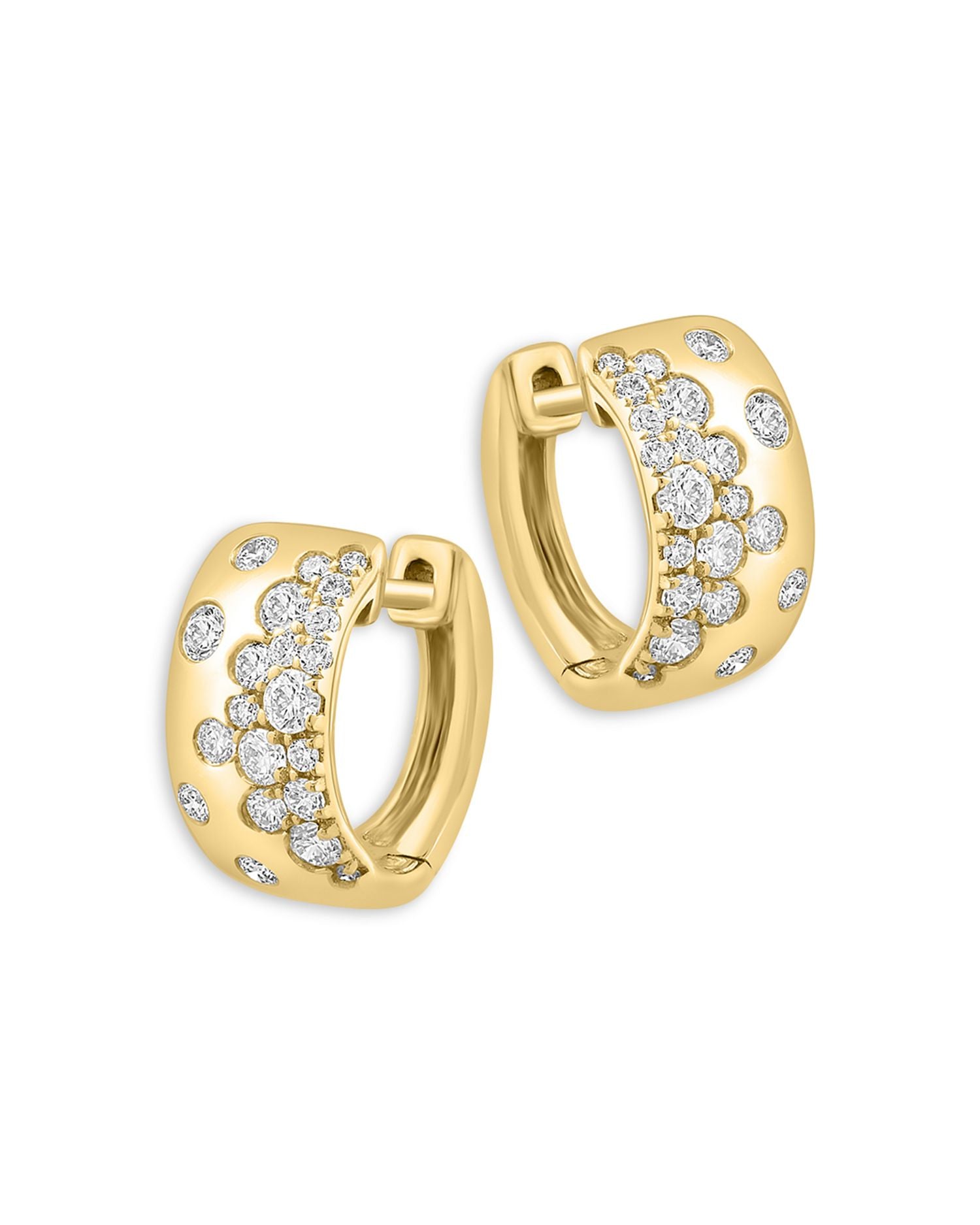 Scattered  Diamond Huggie Hoop Earrings in 14K Yellow Gold, 0.5 ct. t.w.