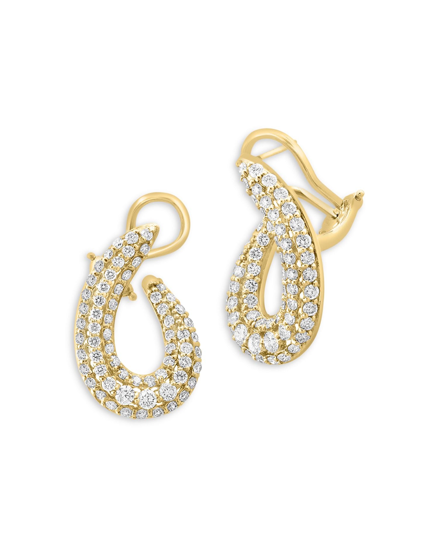 Diamond Pavé Spiral Hoop Earrings in 14K Yellow Gold, 2.50 ct. t.w.