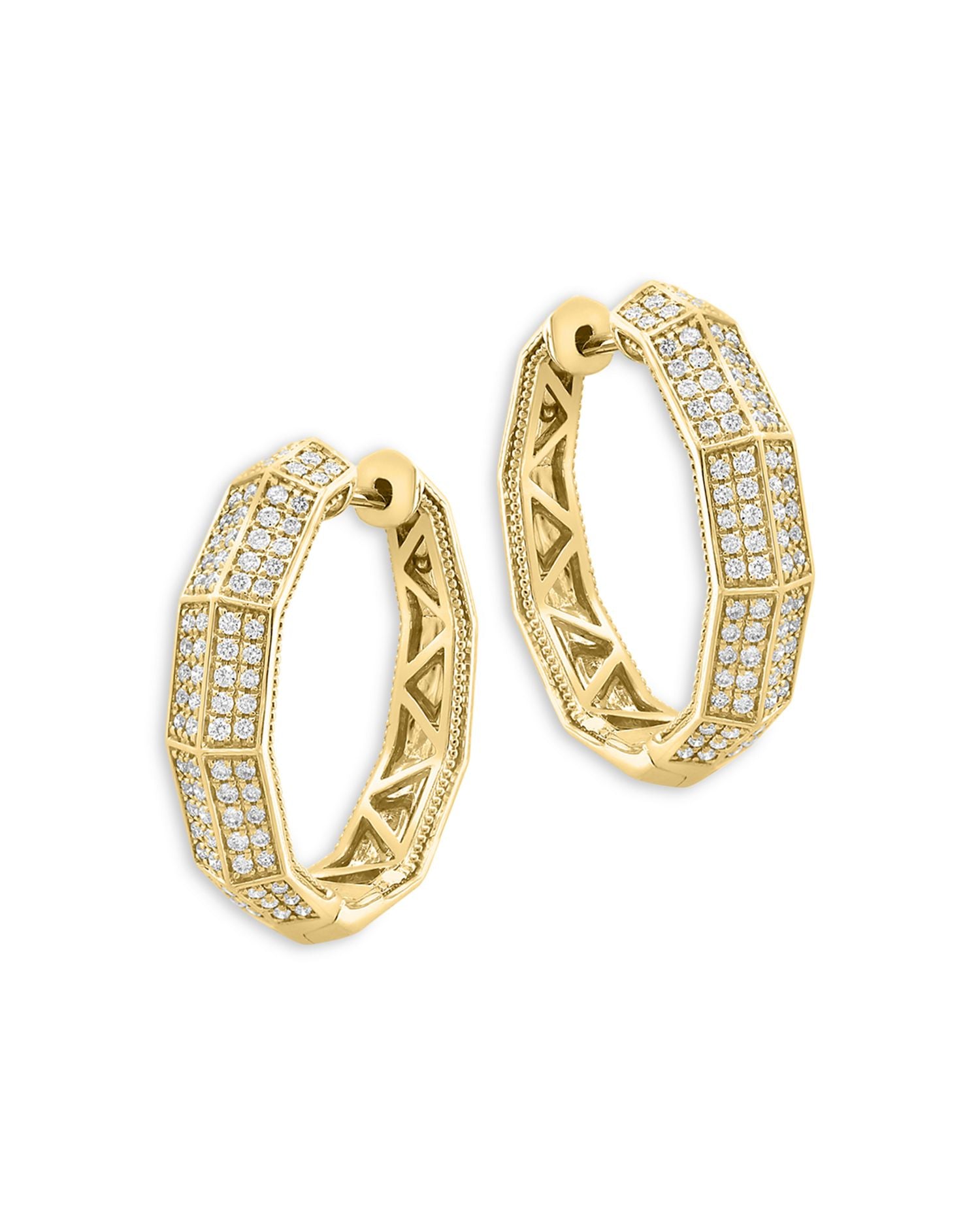 Diamond Pavé Geometric Hoop Earrings in 14K Yellow Gold, 0.85 ct. t.w.