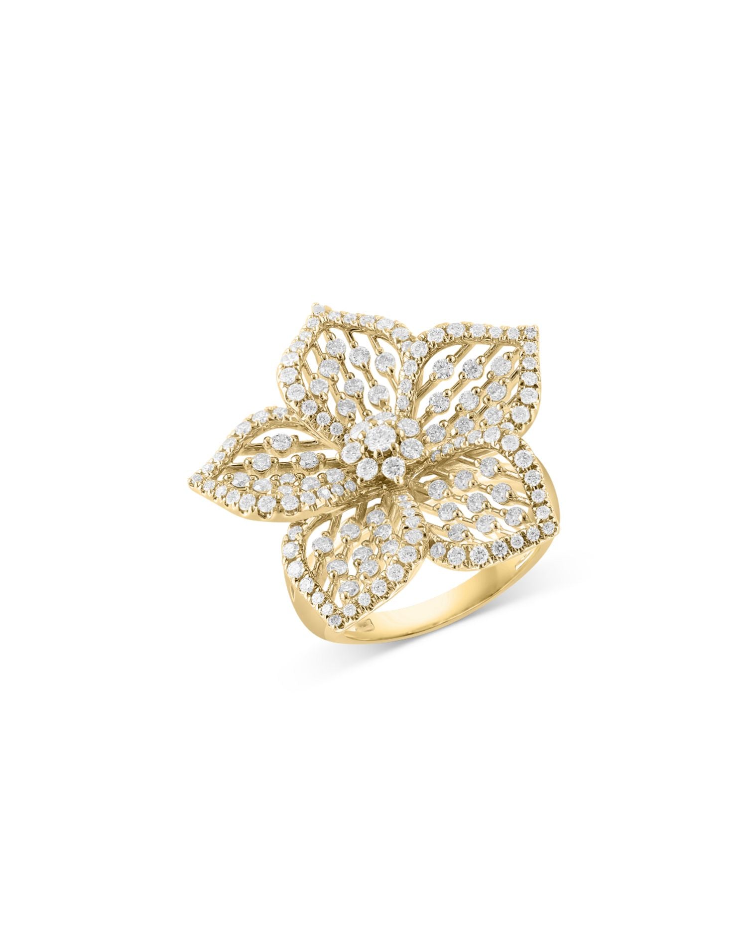 Diamond Flower Statement Ring in 14K Yellow Gold, 1.50 ct. t.w.