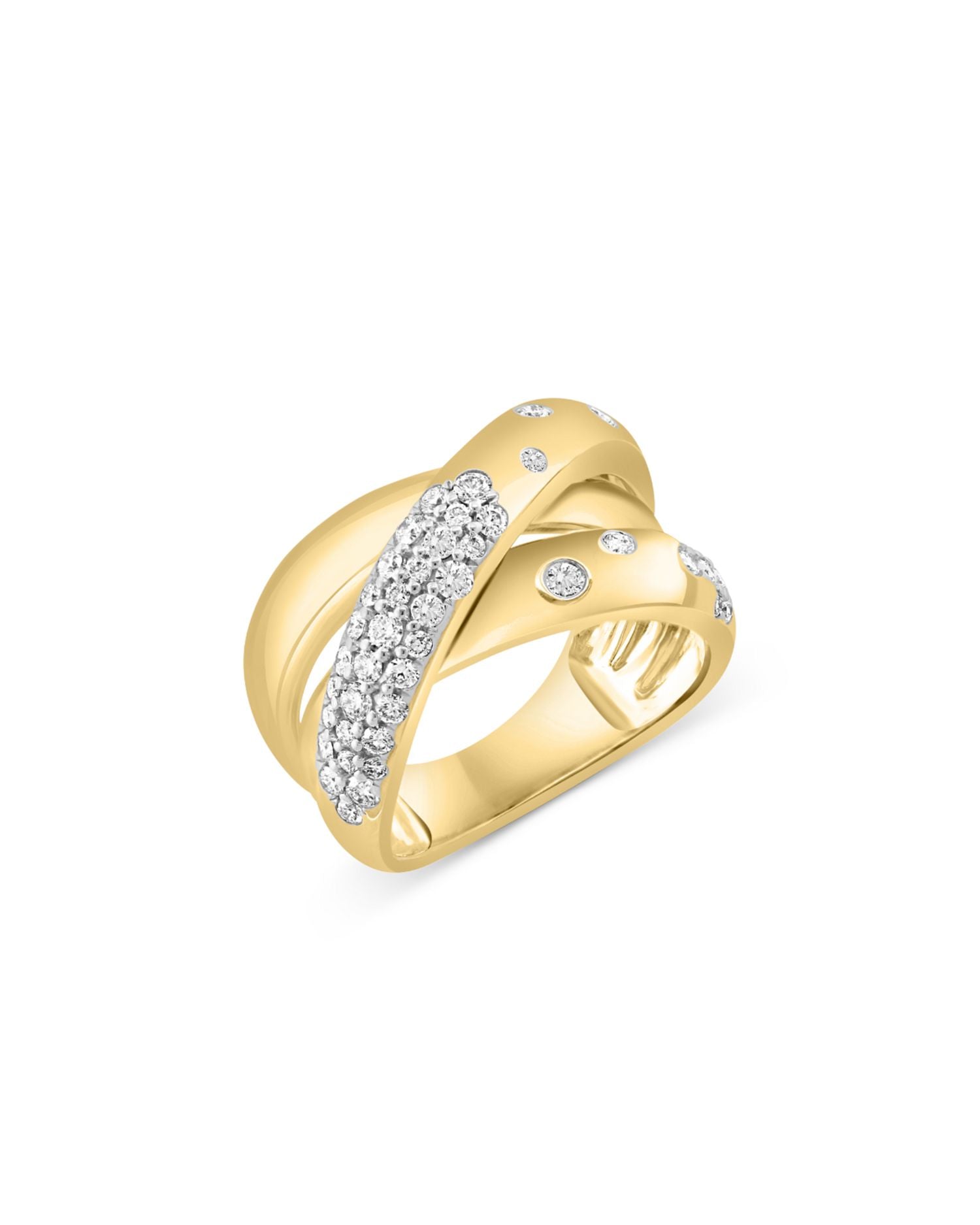 Diamond Pavé Crossover Ring in 14K Yellow Gold, 0.75 ct. t.w.