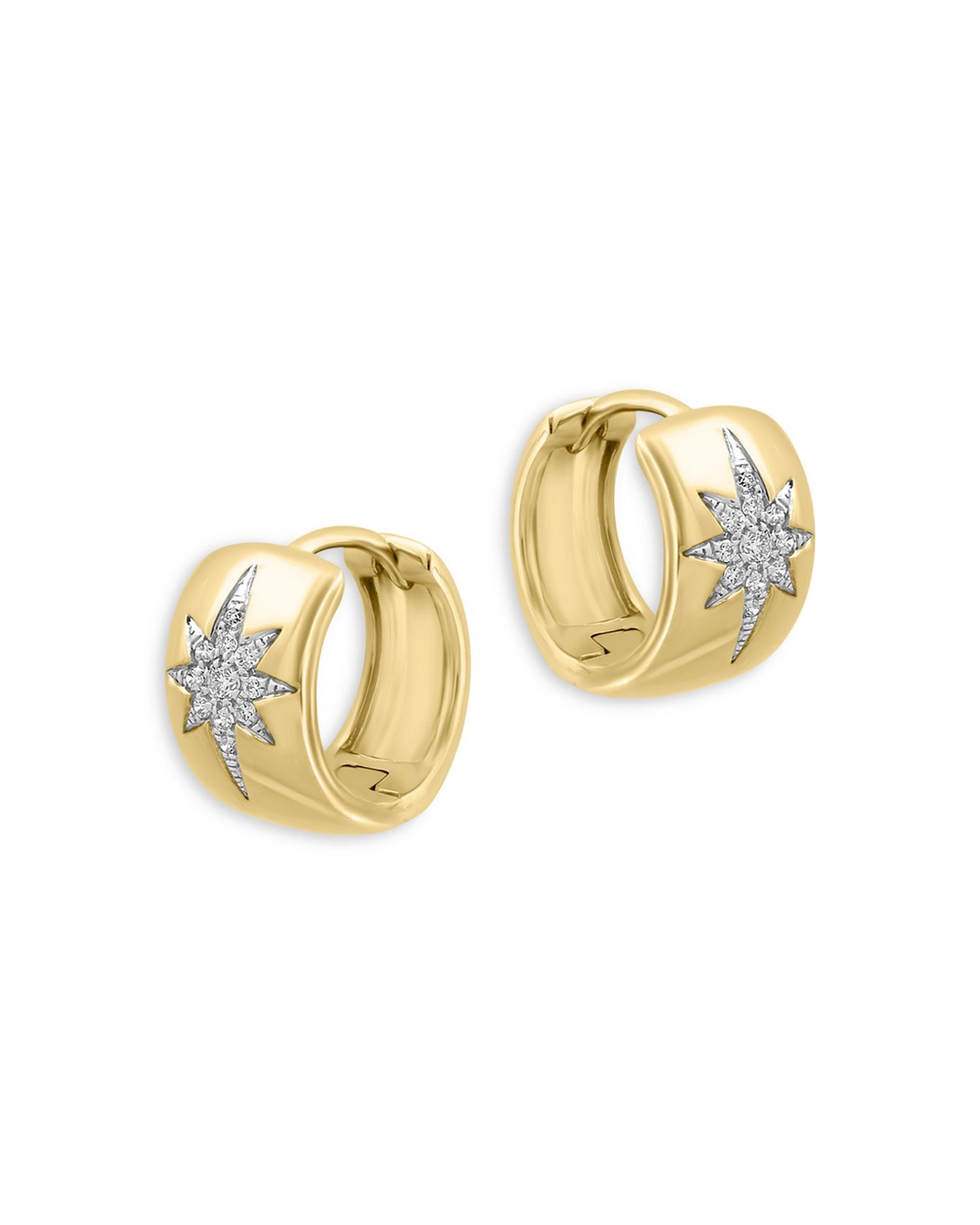Diamond Star Cluster Huggie Hoop Earrings in 14K Yellow Gold, 0.10 ct. t.w.