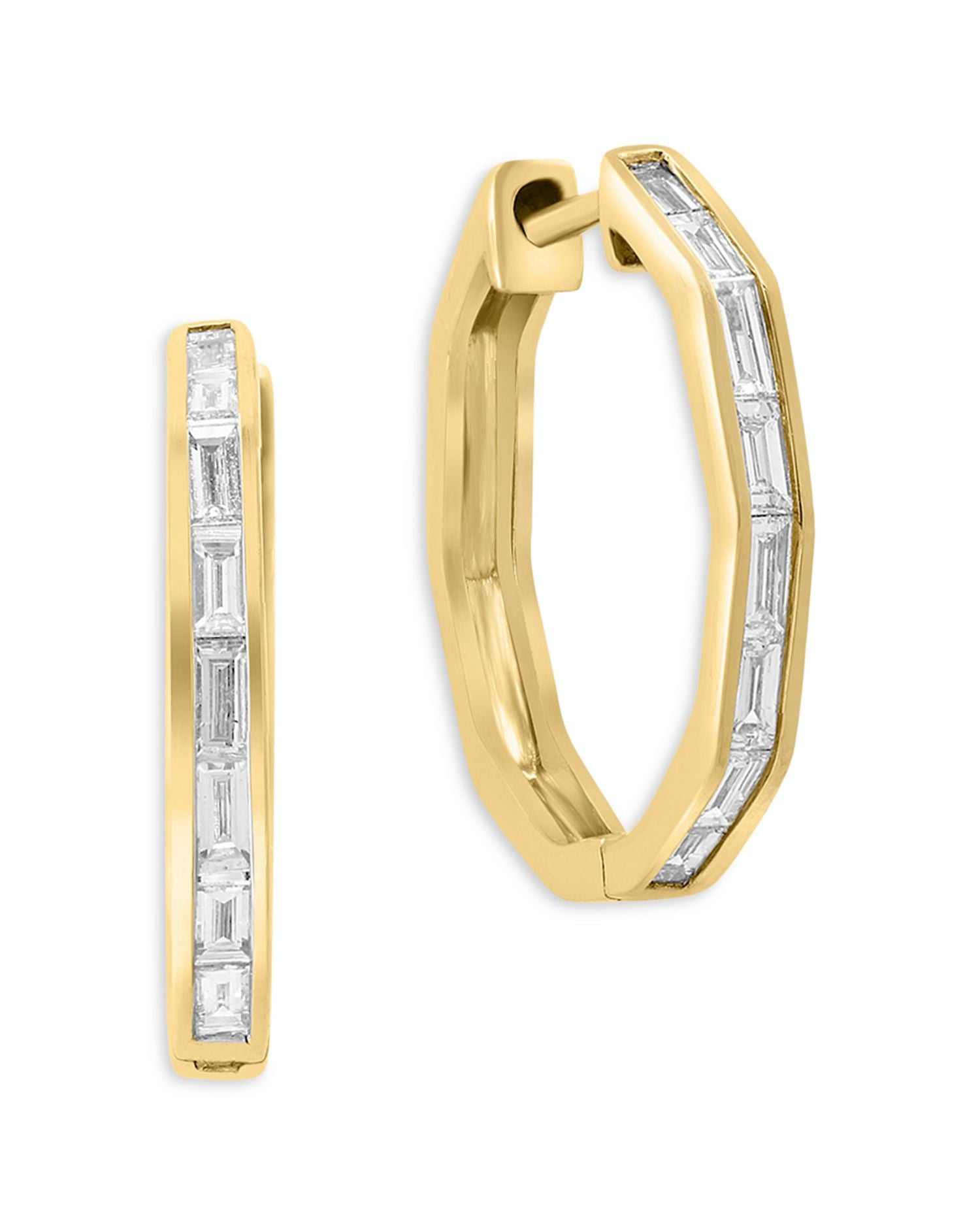 Diamond Baguette Small Hoop Earrings in 14K Yellow Gold, 0.4 ct. t.w.